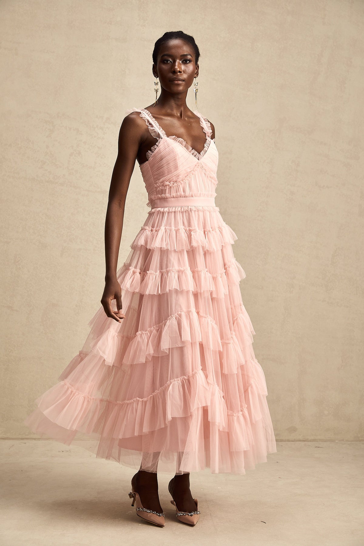 Elvire layered ruffled tulle maxi dress
