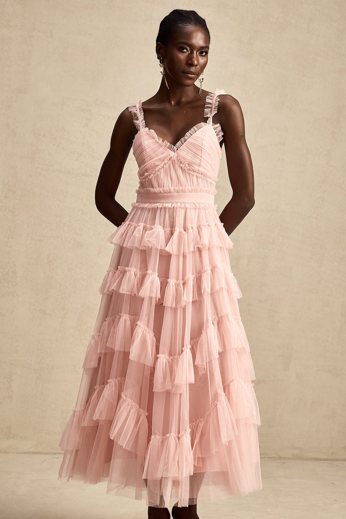 Elvire layered ruffled tulle maxi dress