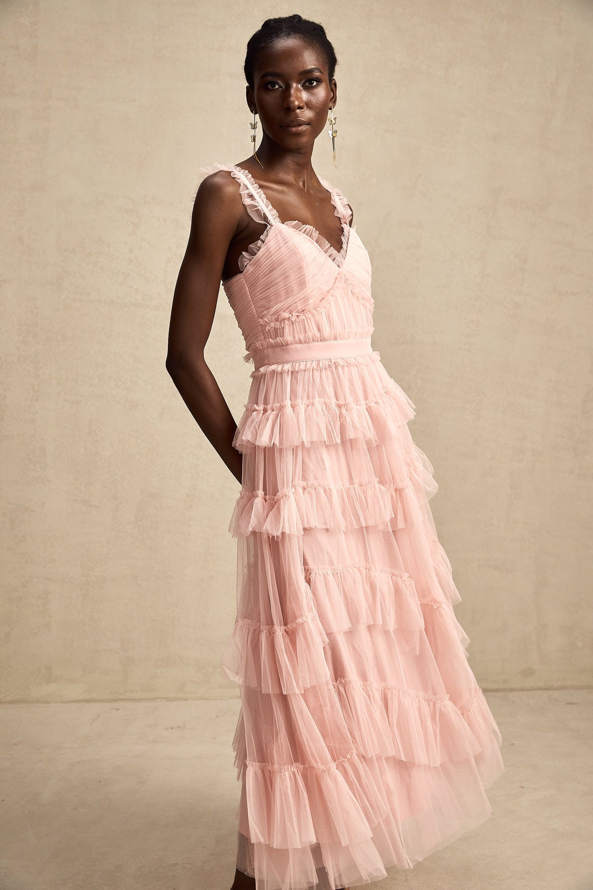 Elvire layered ruffled tulle maxi dress