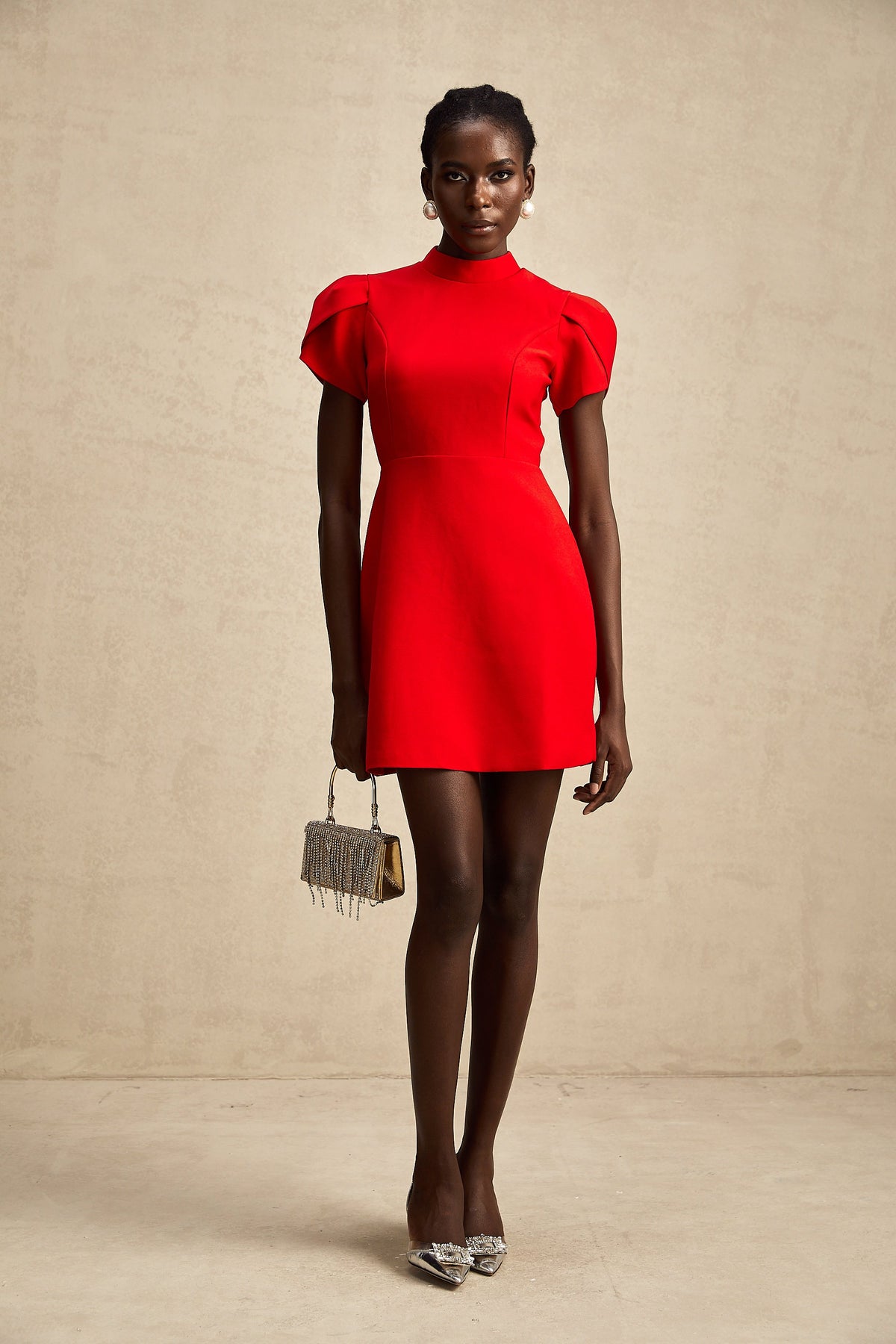 Anna red petal-sleeve cut-out bow mini dress (Final Sale-US Only)