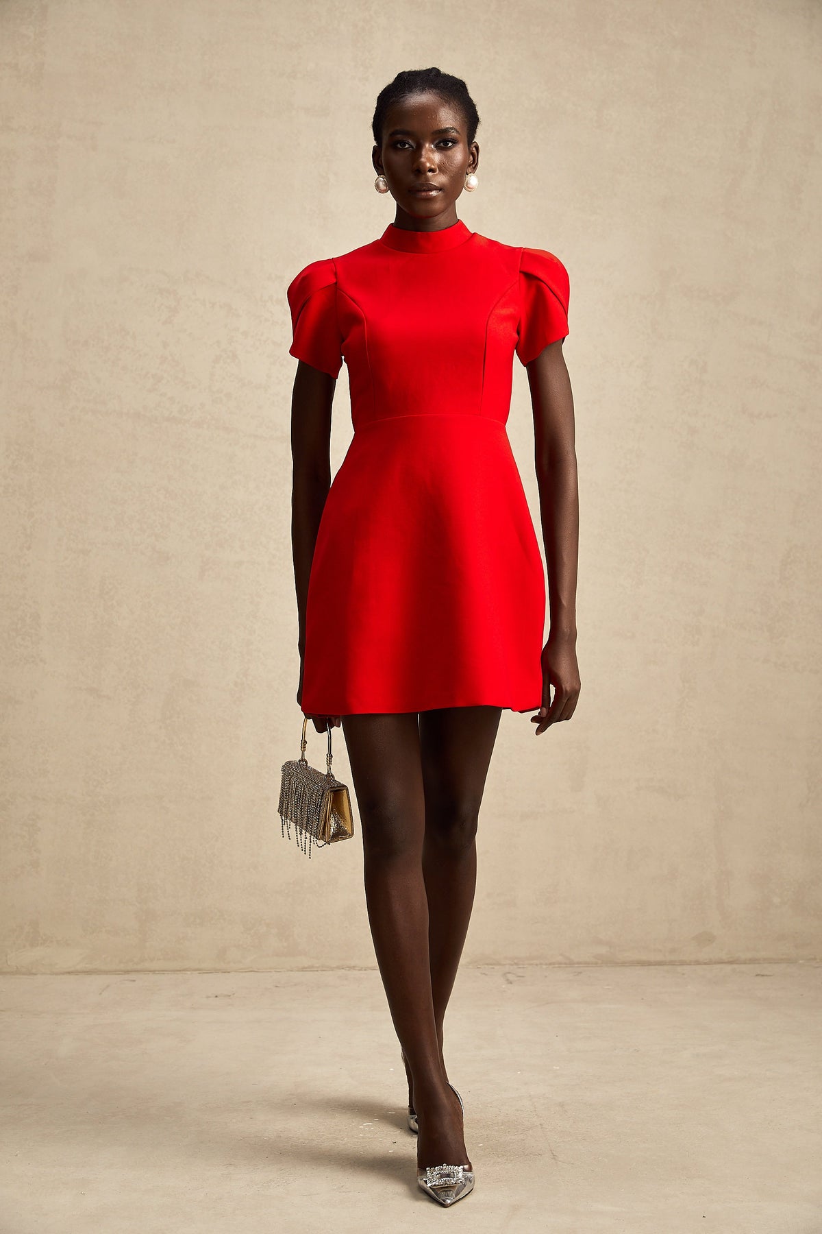 Anna red petal-sleeve cut-out bow mini dress (Final Sale-US Only)