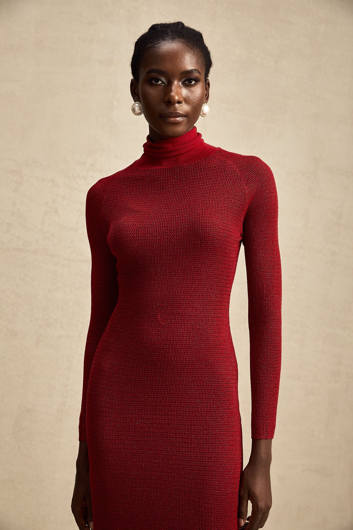 Arianee red metallic pointelle midi dress (Final Sale-US Only)