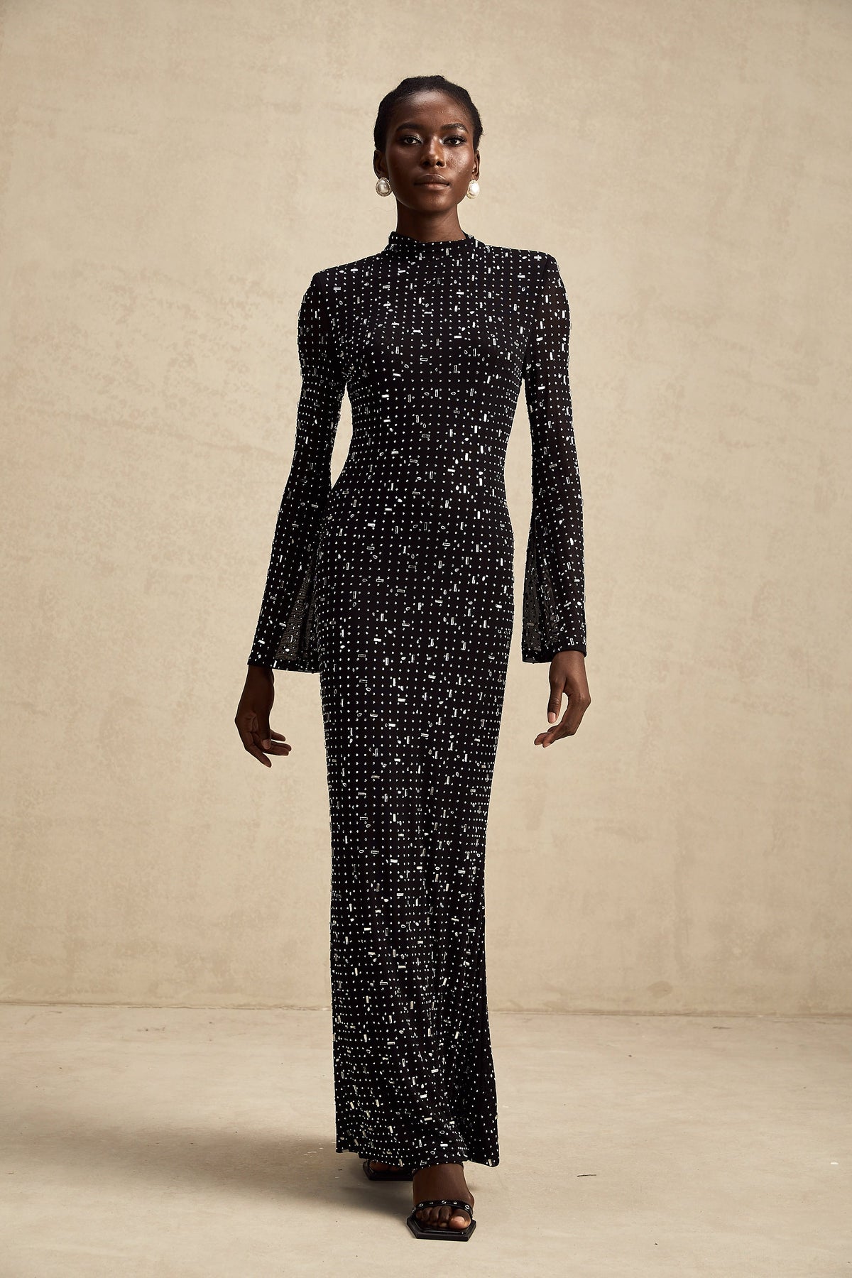 Léna black embellished semi-sheer maxi dress (Final Sale)