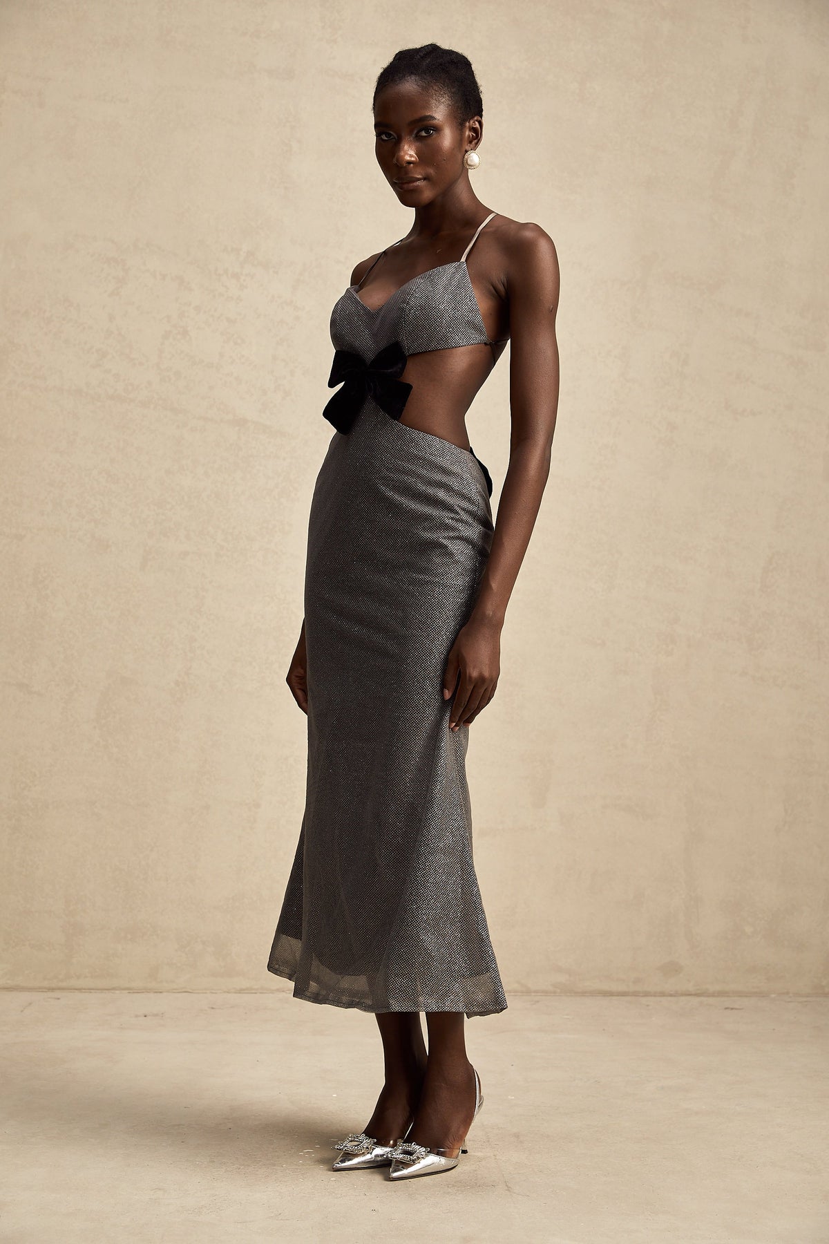 Violaine open-back bowknot sequined midi dress