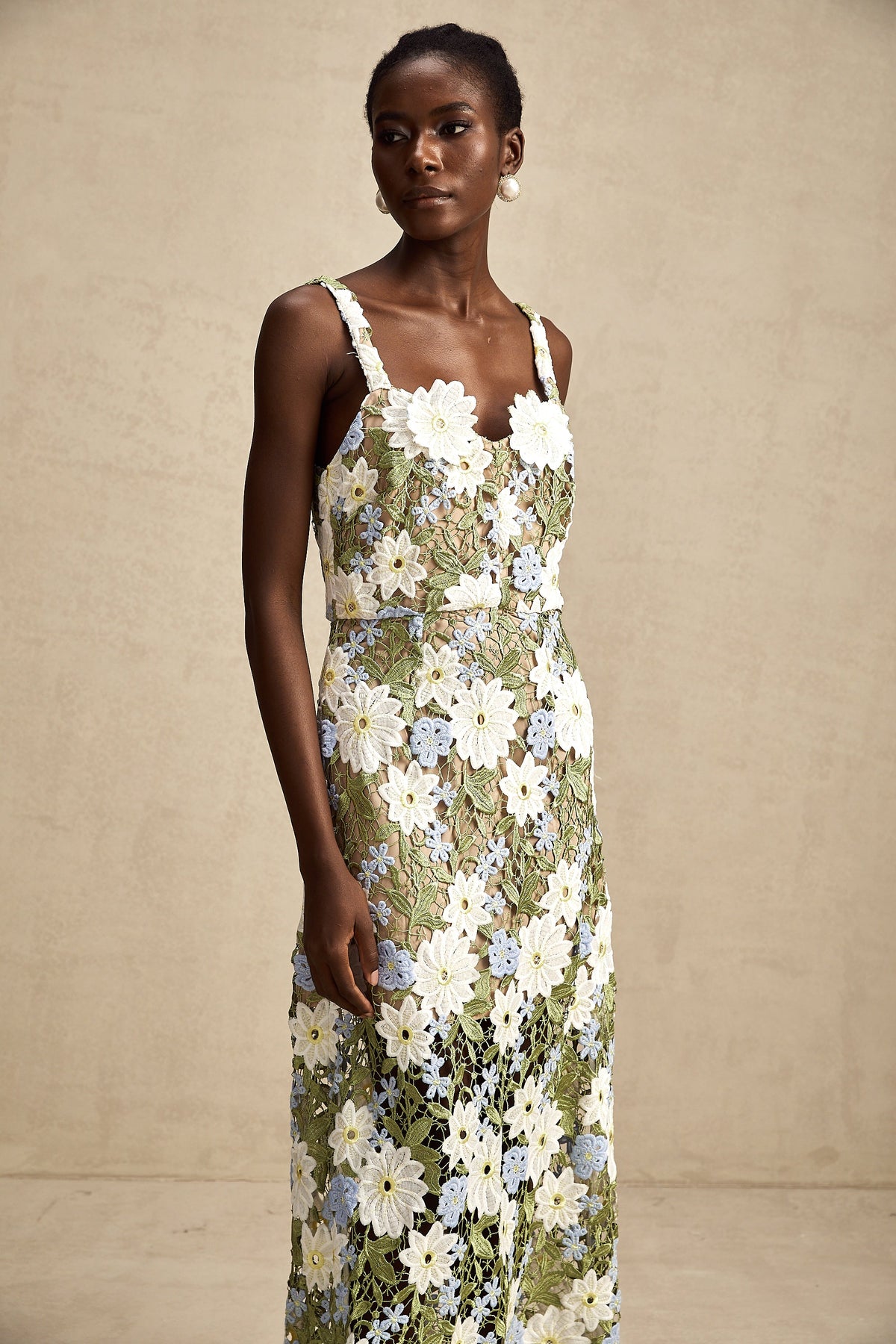 Carla floral embroidered hollow-carved midi dress (Final Sale)