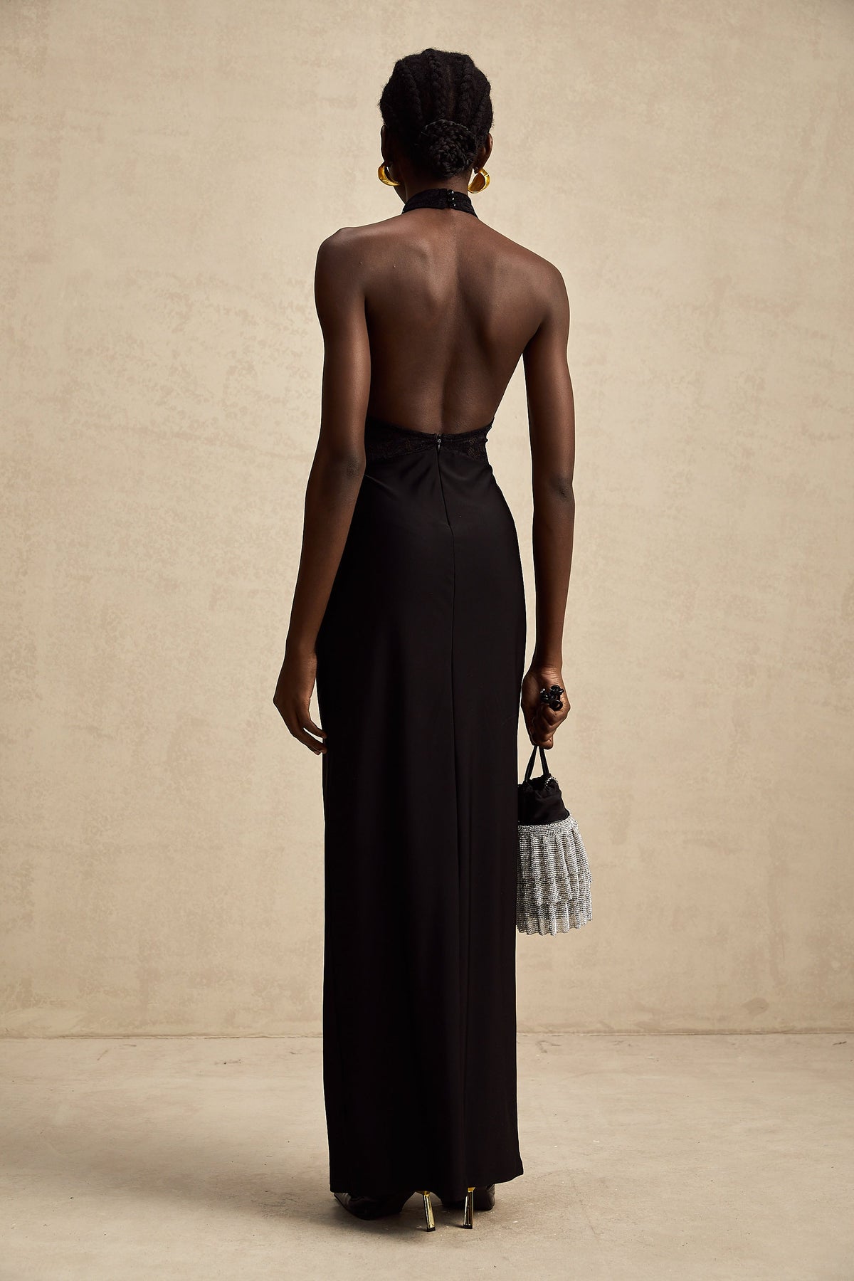 Camille black halterneck floral-lace maxi dress (Final Sale-US Only)
