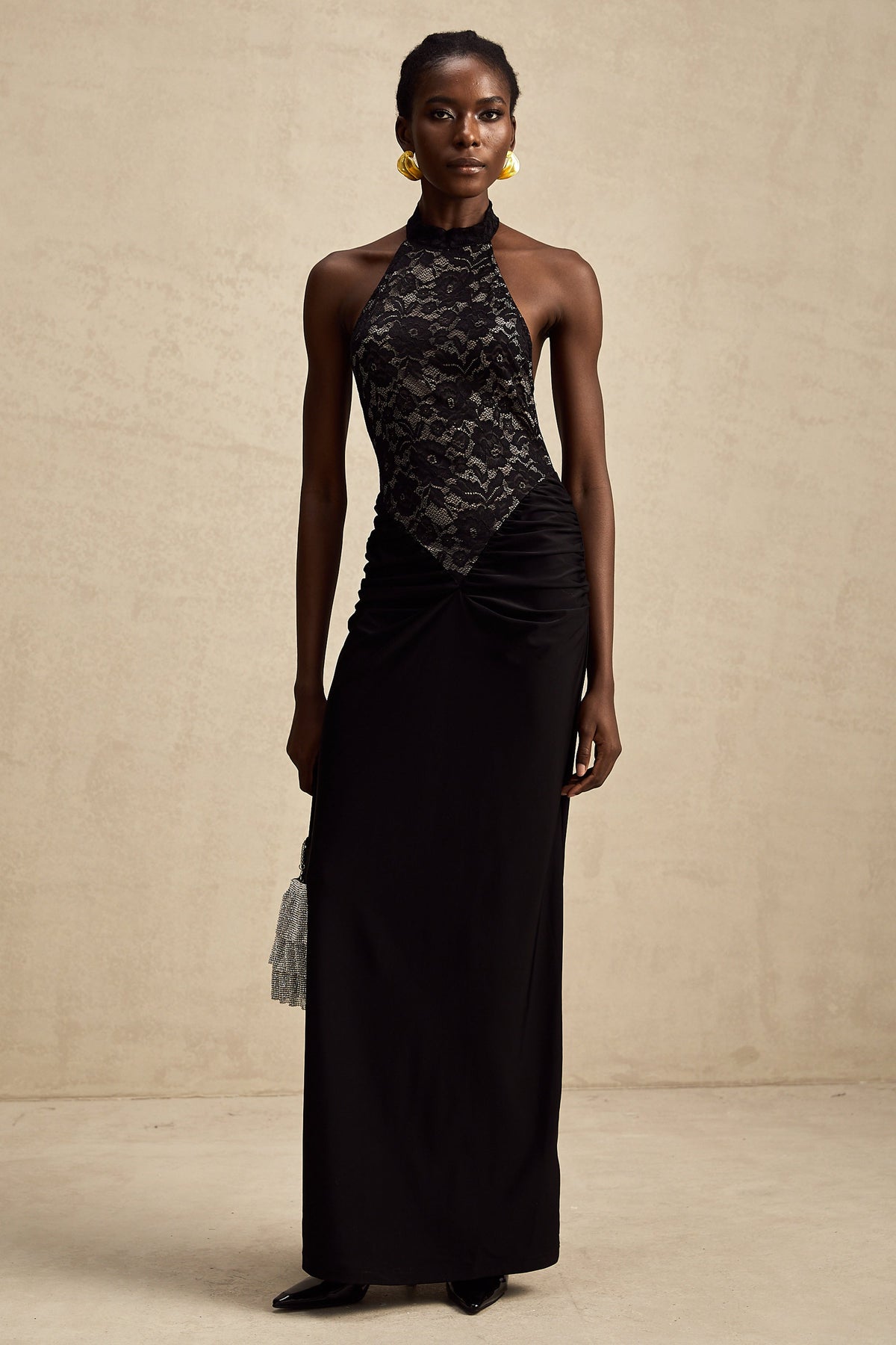 Camille black halterneck floral-lace maxi dress (Final Sale-US Only)