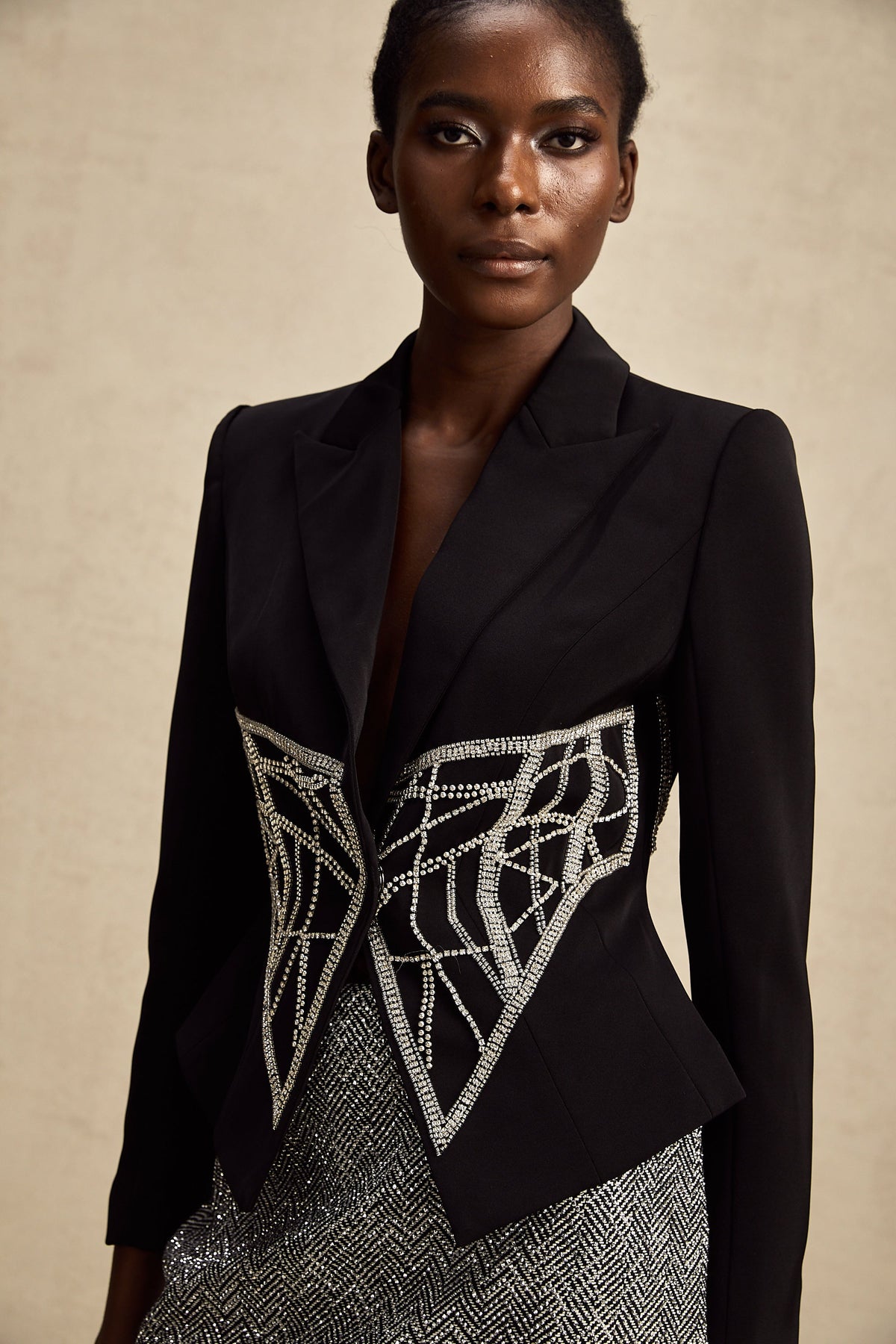 Geneviève black embellished cinched-waist jacket