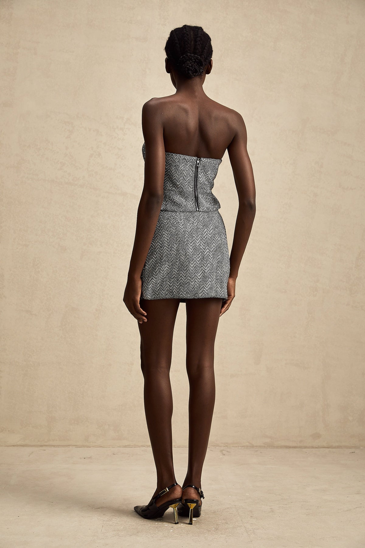 Chantal grey herringbone mini skirt