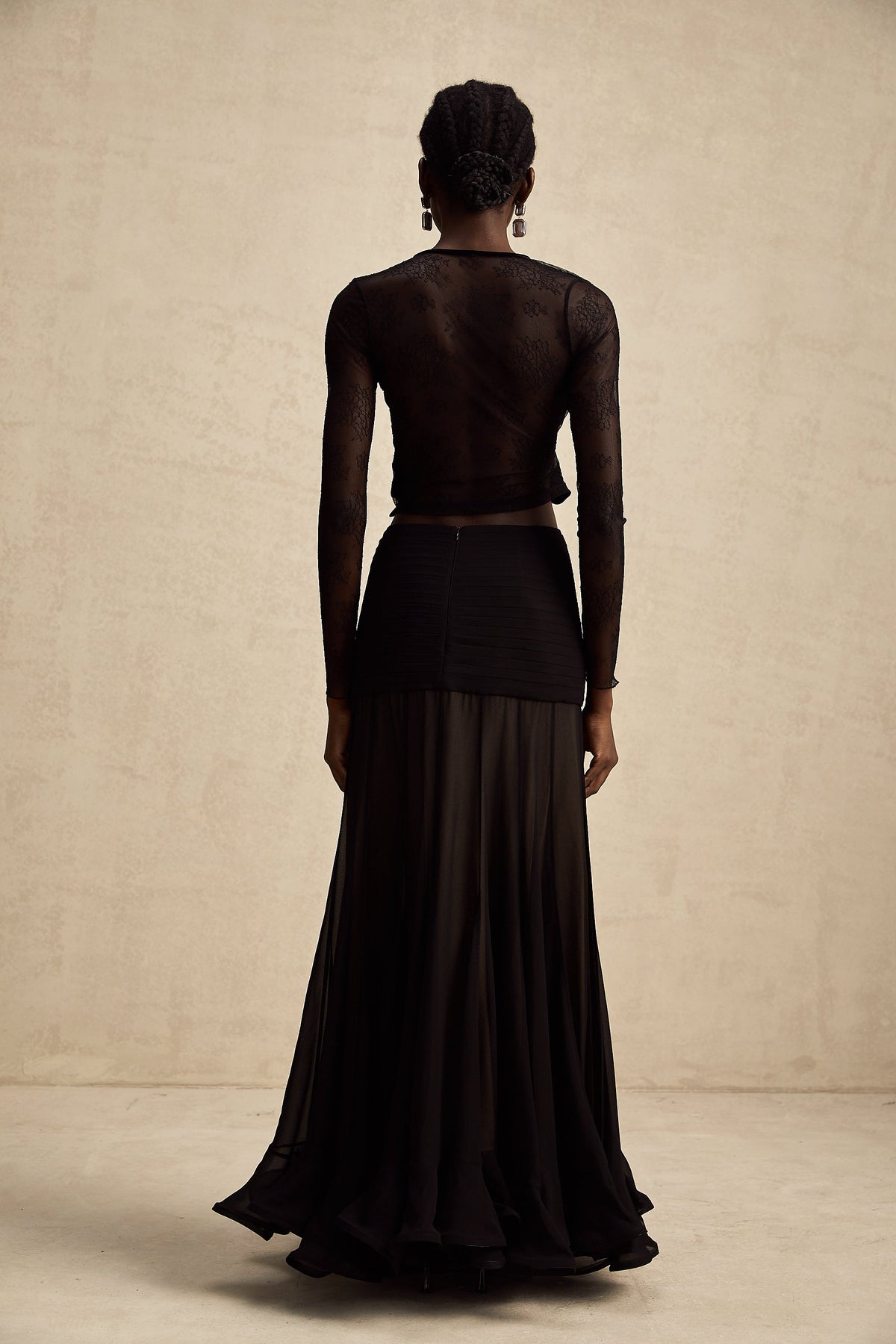 Aurélie black see-through lace-trim cropped top (Final Sale-US Only)