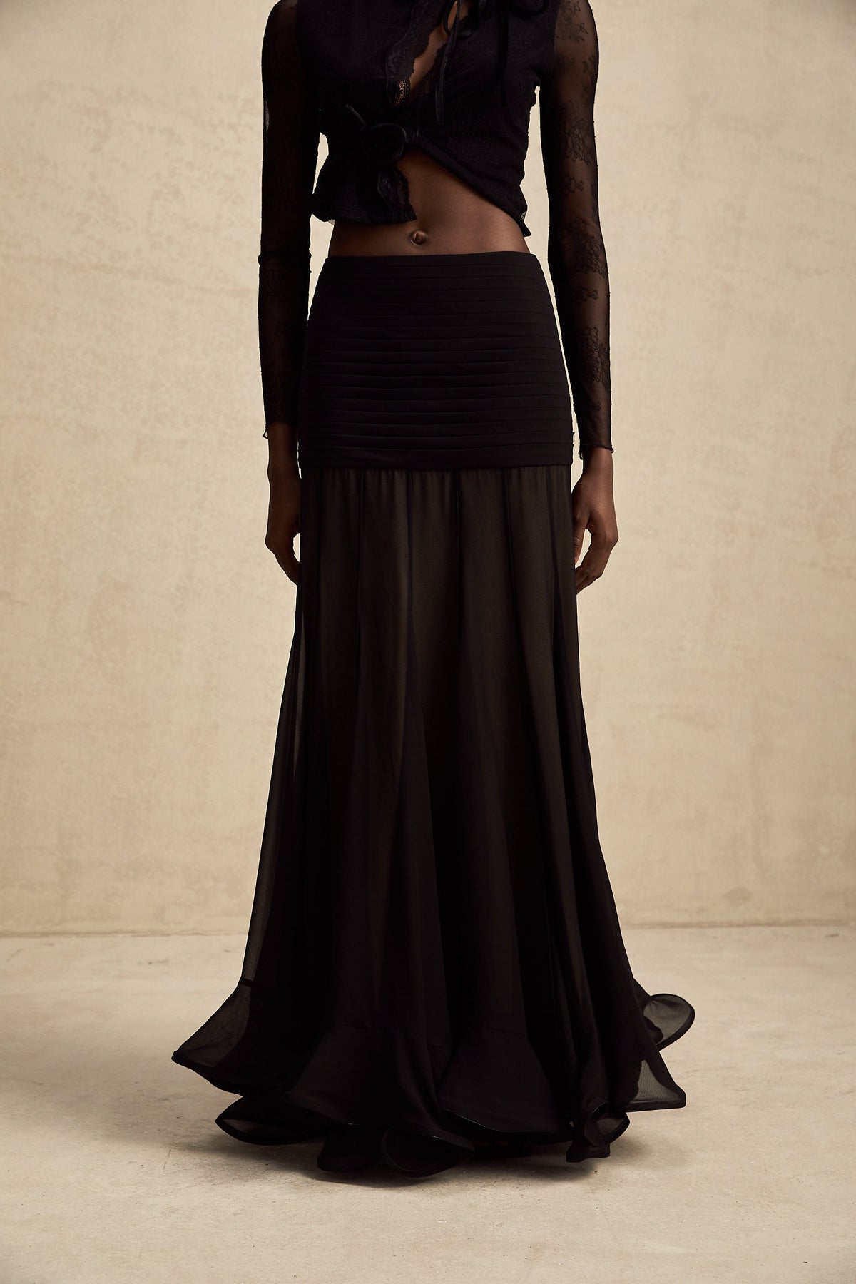Jacqueline rayon ruffle pleated tulle maxi skirt (Final Sale-US Only)