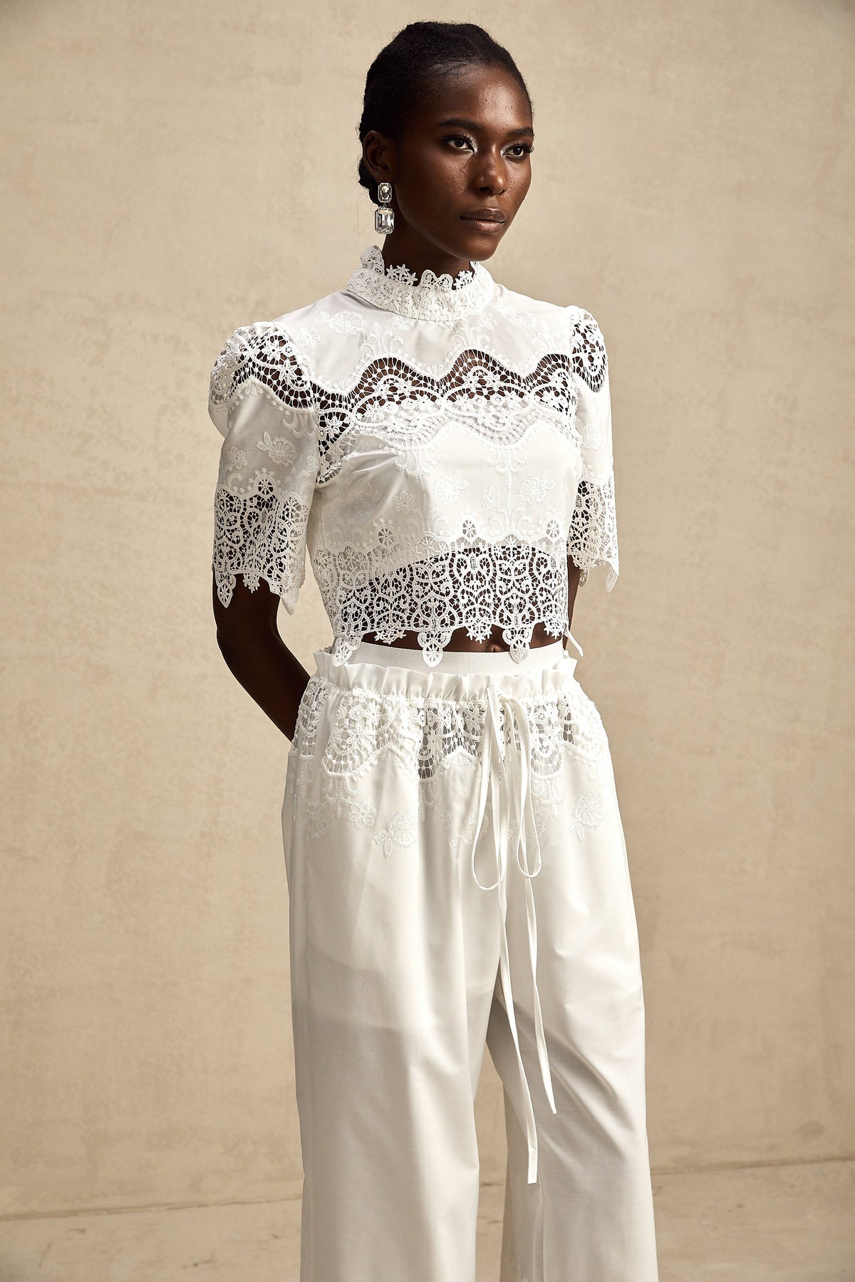 Raphaëlle lace-trim cut-out cropped top & trousers matching set (Final Sale-US Only)