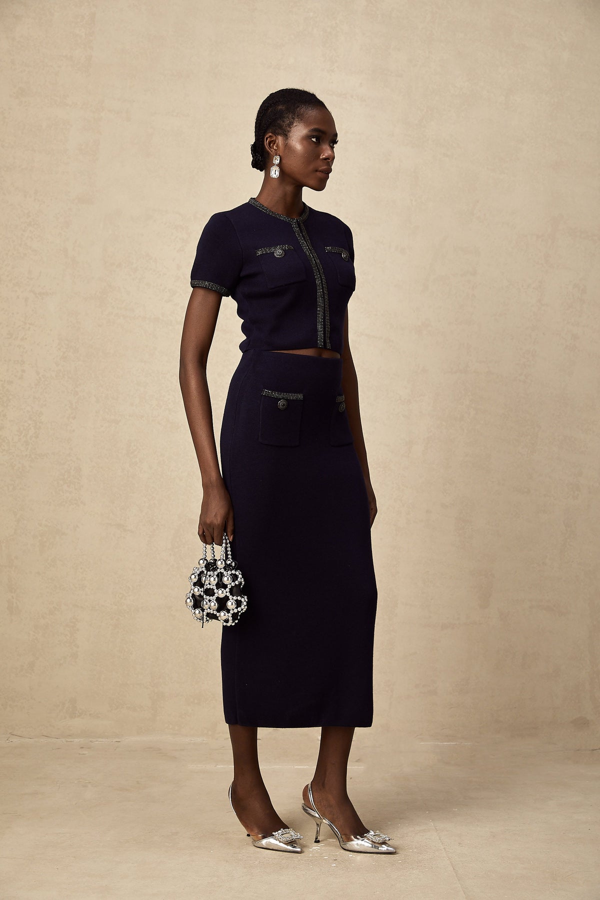 Aïda embellished ribbed-knit top & skirt matching set (Final Sale-US Only)