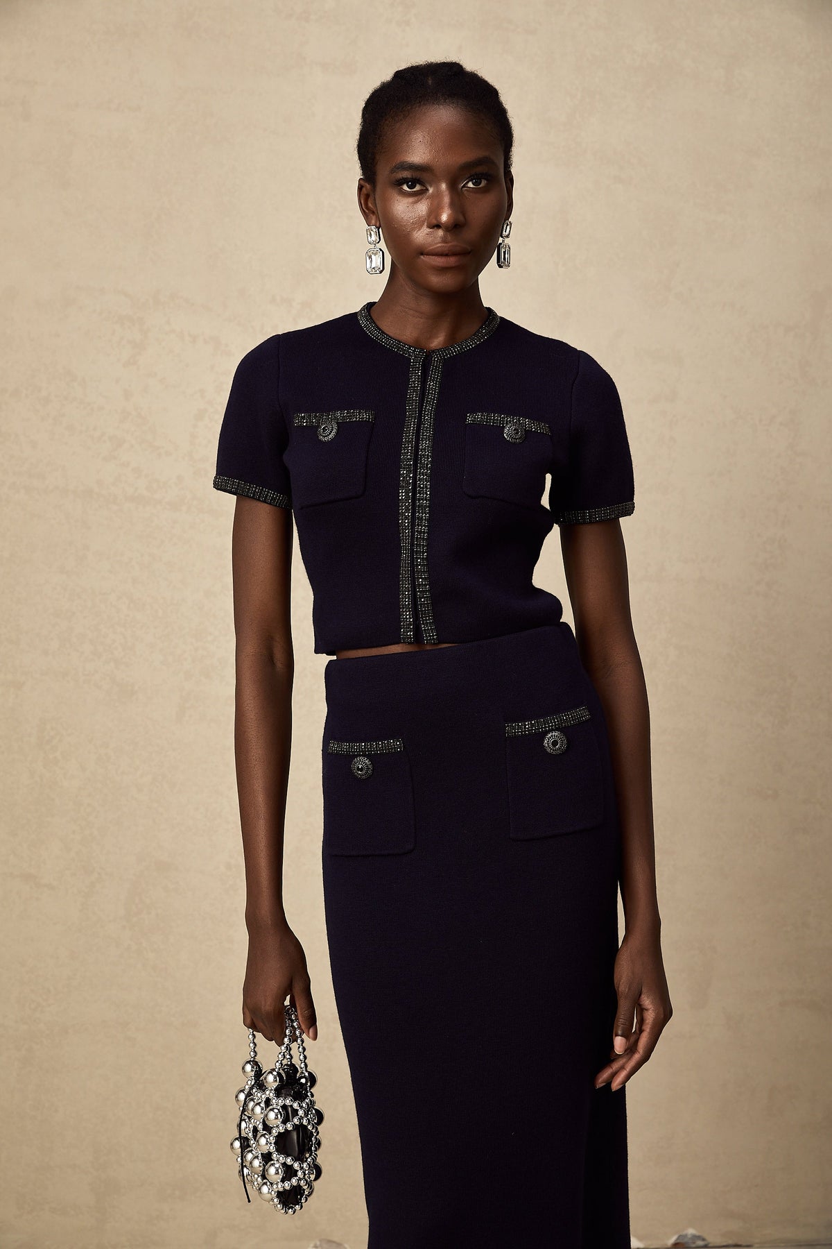 Aïda embellished ribbed-knit top & skirt matching set (Final Sale-US Only)
