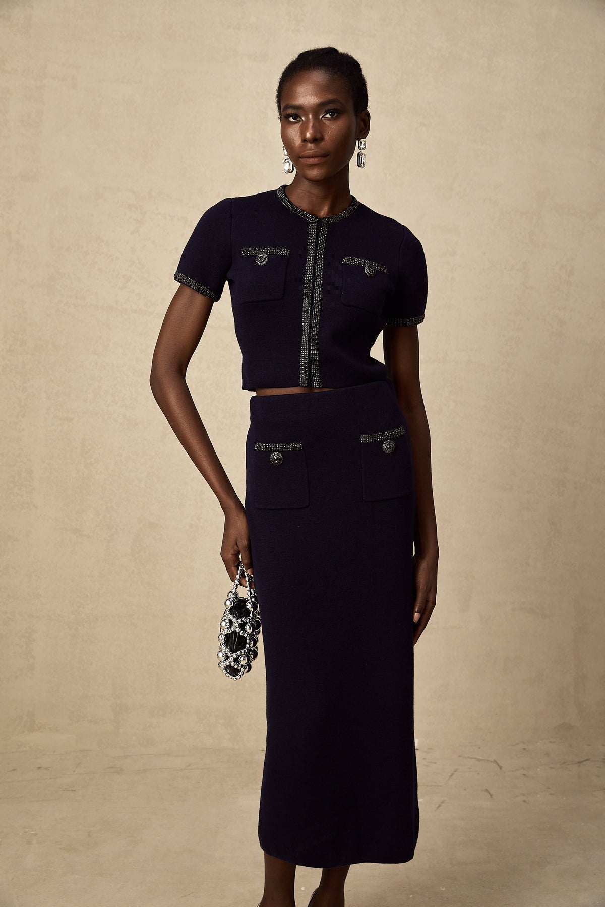Aïda embellished ribbed-knit top & skirt matching set (Final Sale-US Only)
