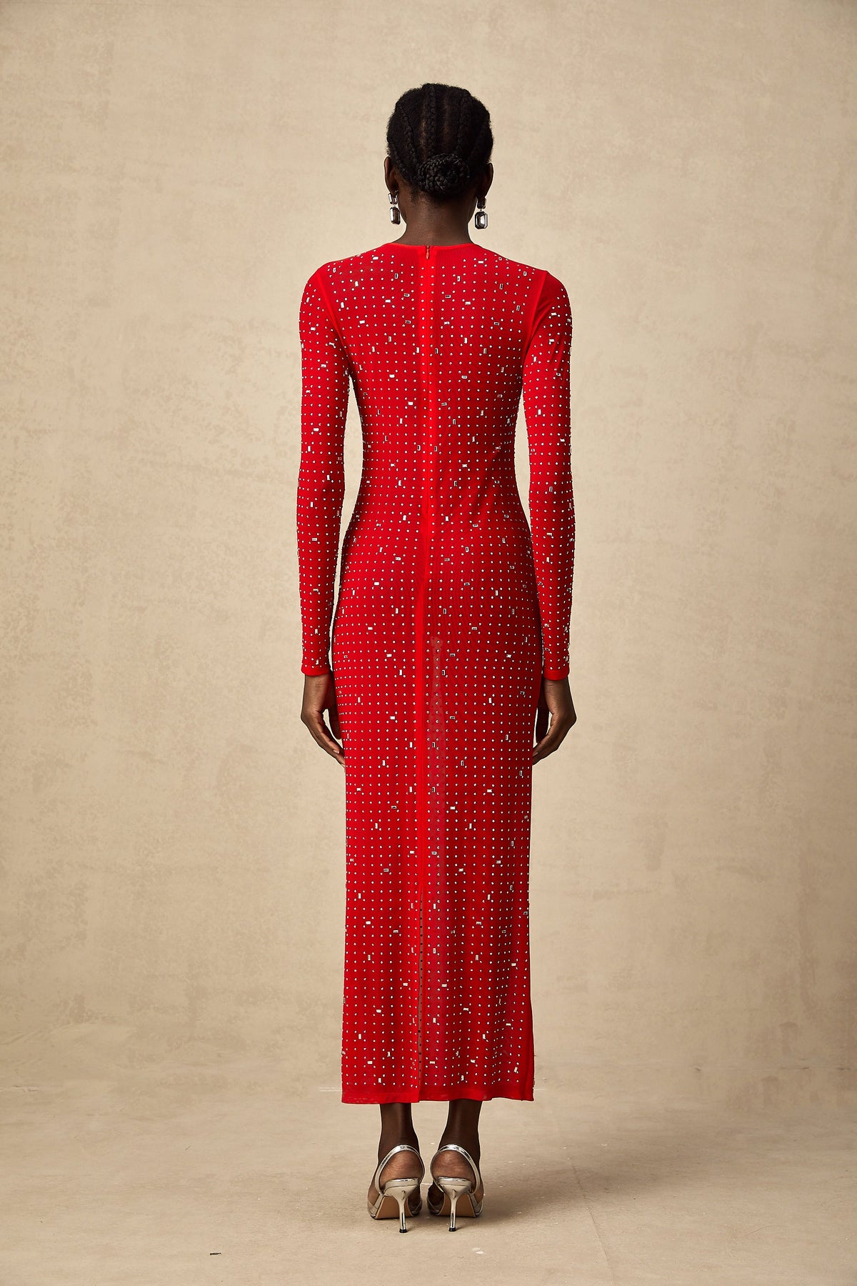 Ghislaine red rhinestone tulle maxi dress (Final Sale-US Only)