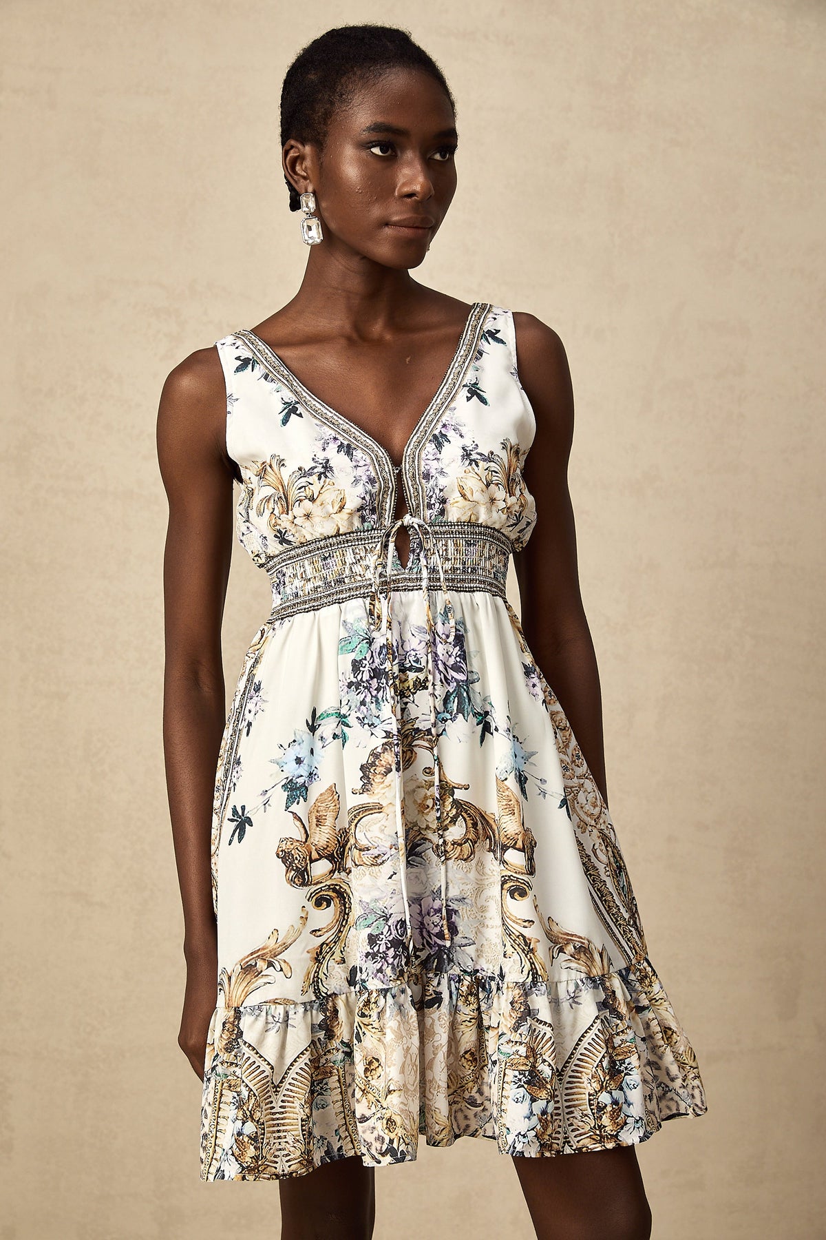 Fatou v-neck floral-print mini dress