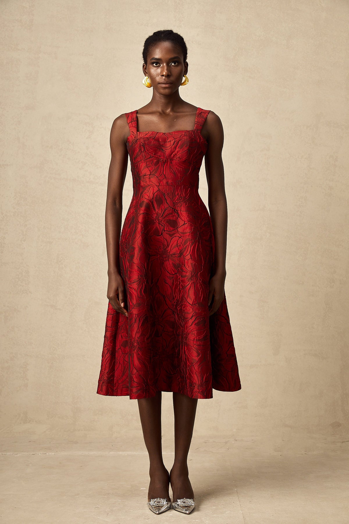 Hélène red floral-jacquard midi dress (Final Sale-US Only)