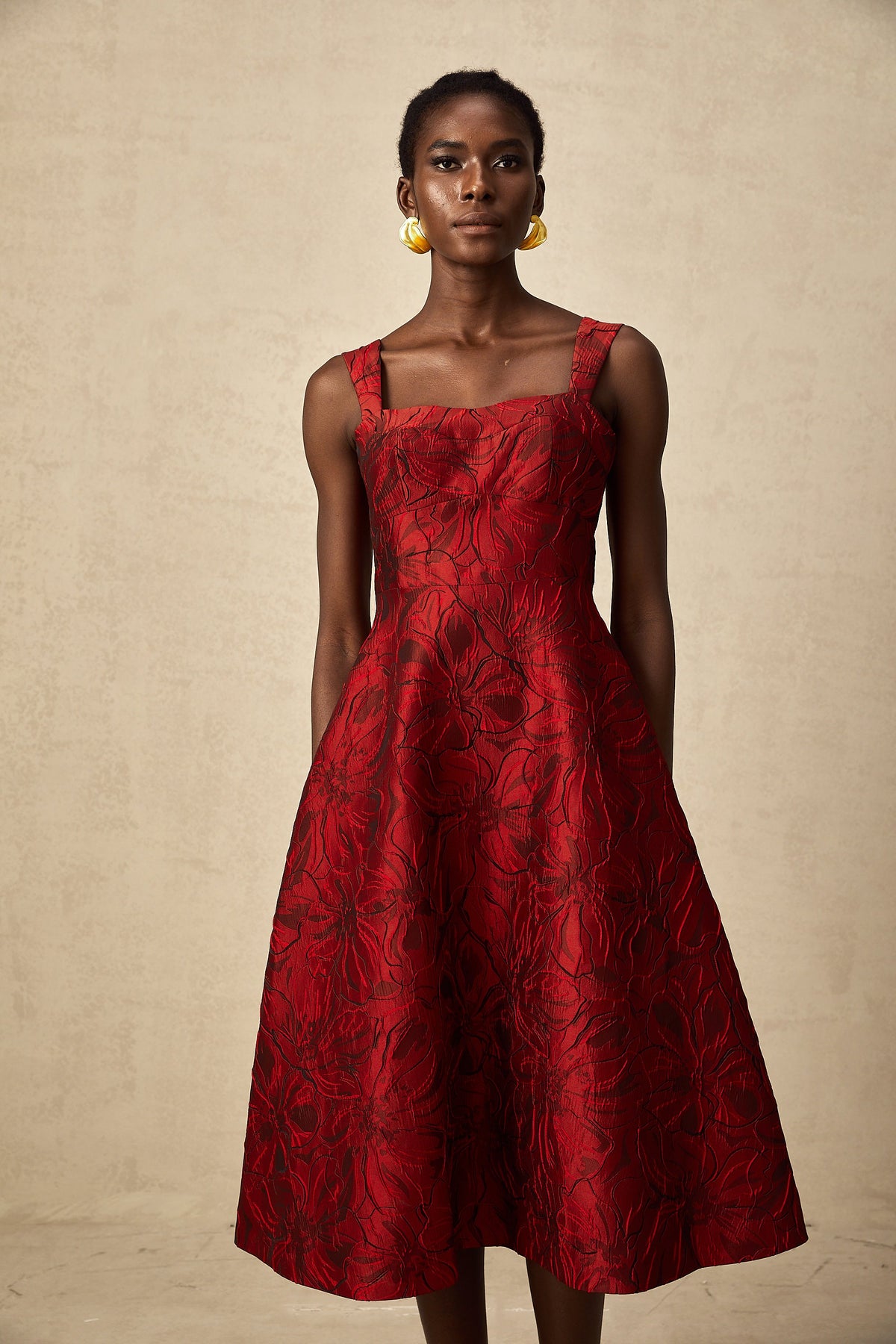 Hélène red floral-jacquard midi dress (Final Sale-US Only)