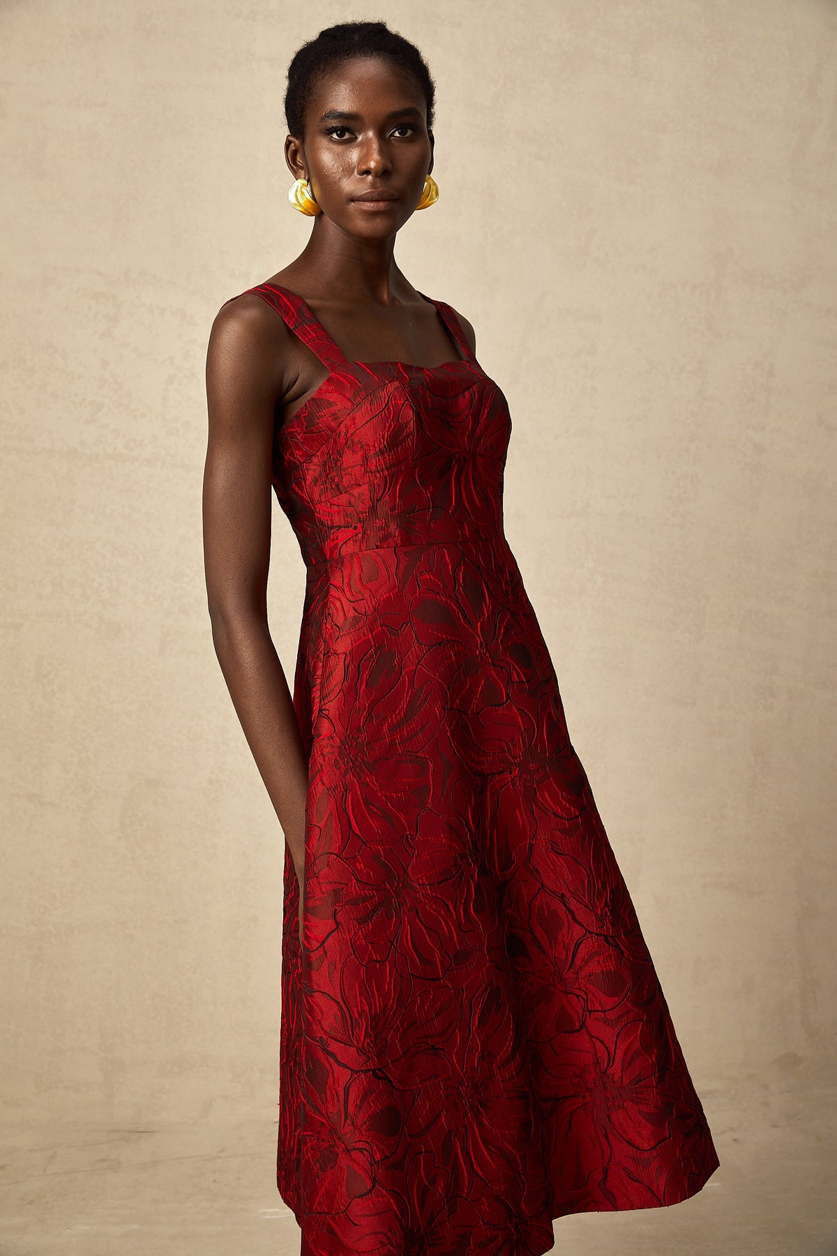 Hélène red floral-jacquard midi dress (Final Sale)