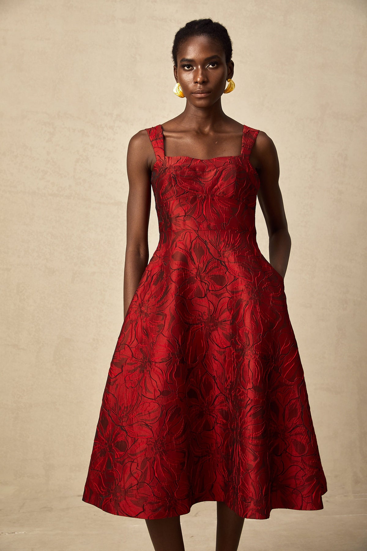 Hélène red floral-jacquard midi dress (Final Sale-US Only)