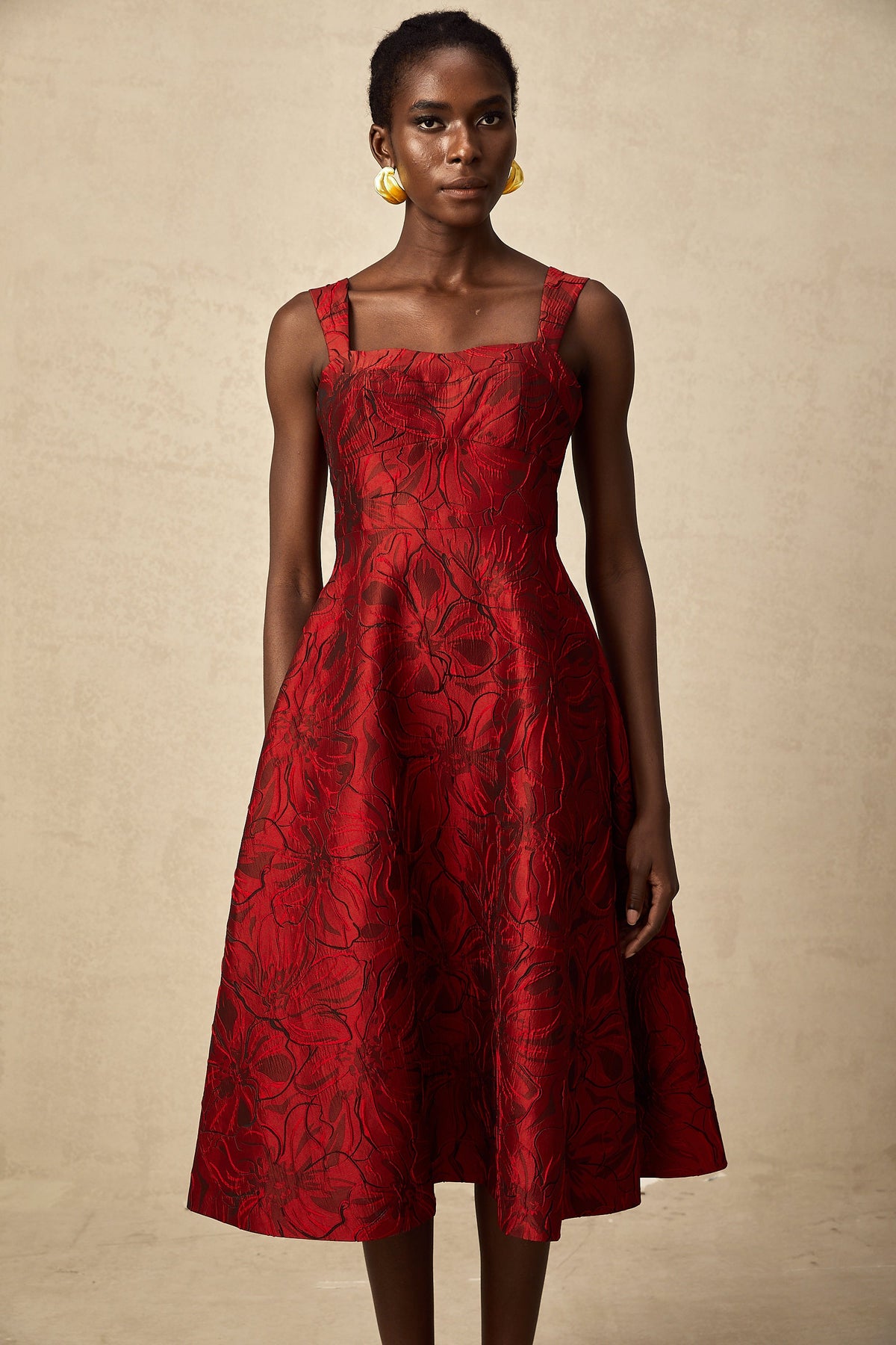 Hélène red floral-jacquard midi dress (Final Sale-US Only)