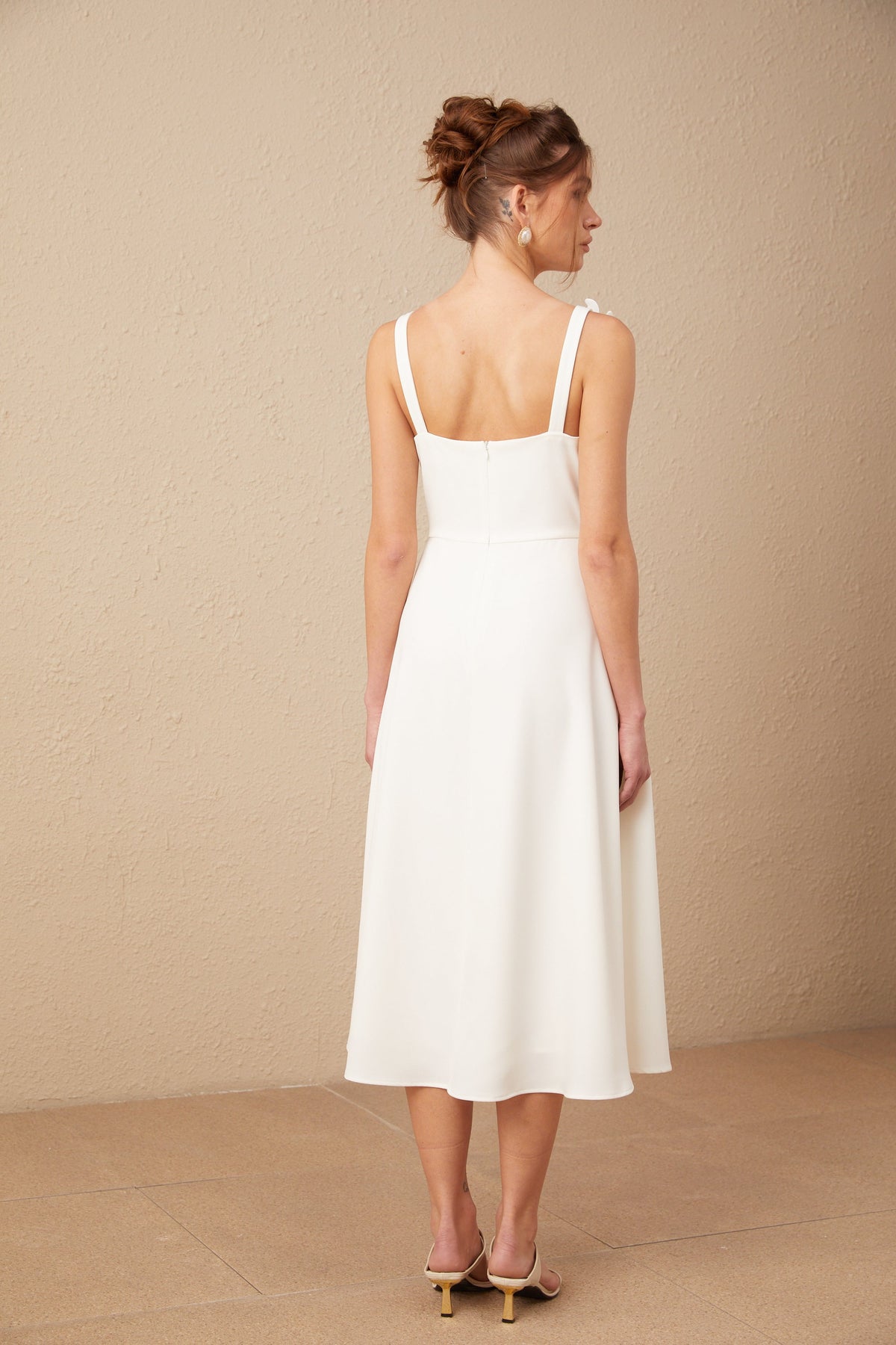 Ariane white faux-flower square-neck midi dress (Final Sale-US Only)