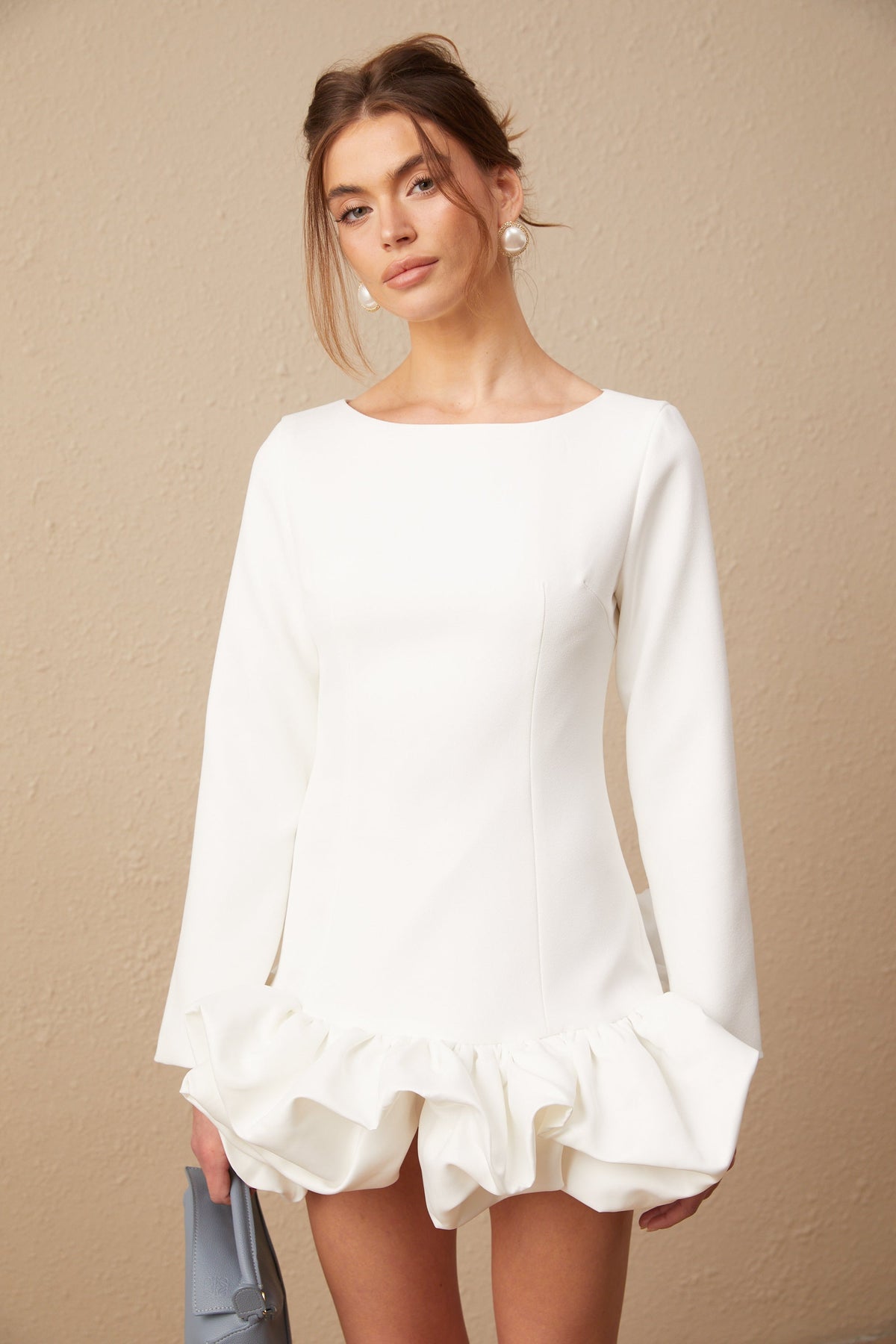 Elodie bubble-skirt mini dress in White