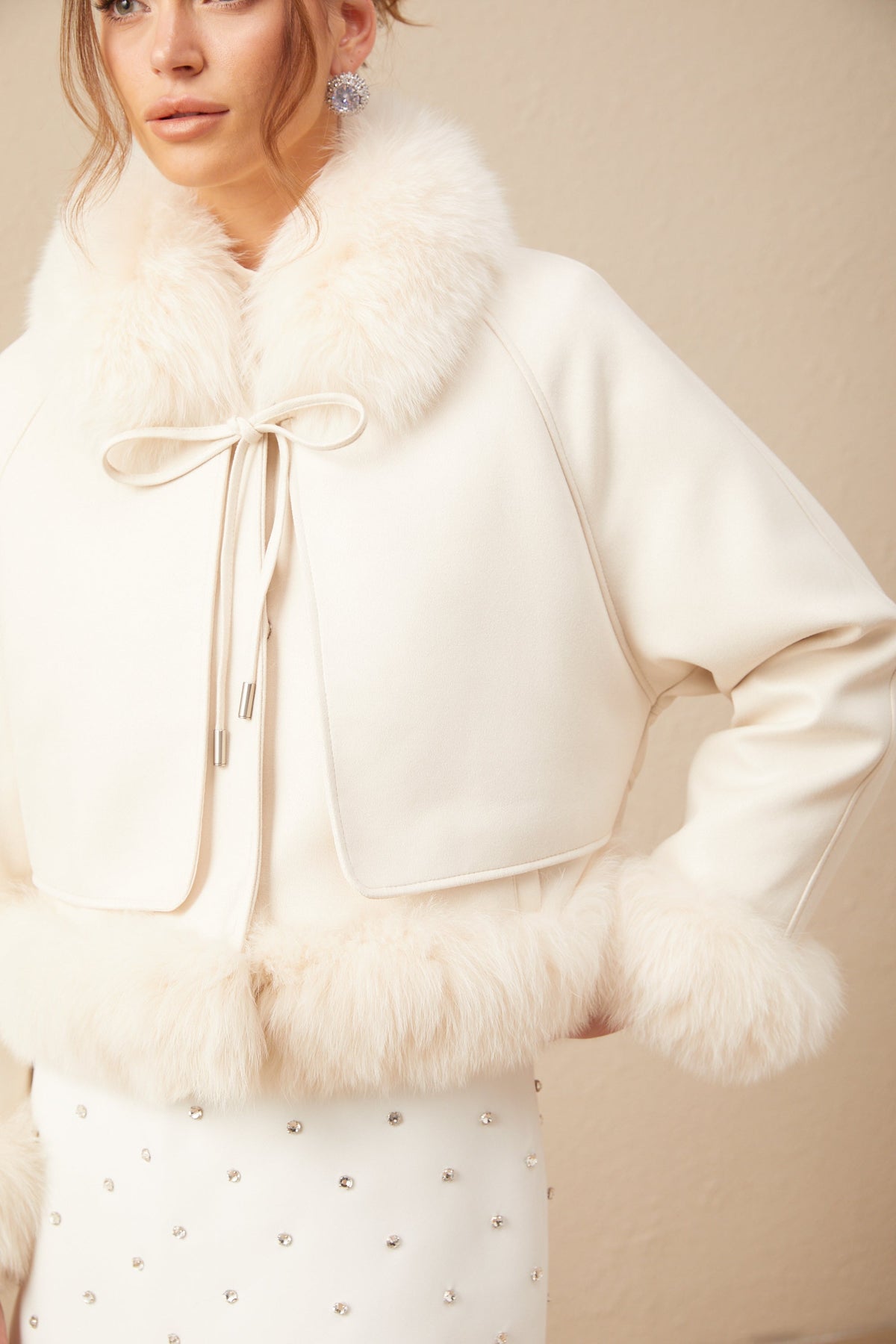 Cécile white suede fur padded short coat
