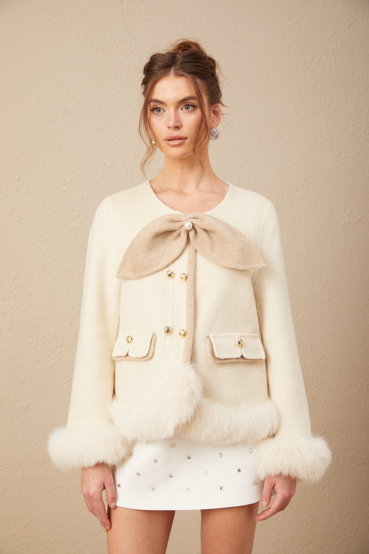 Théophila two-tone bowknot short coat