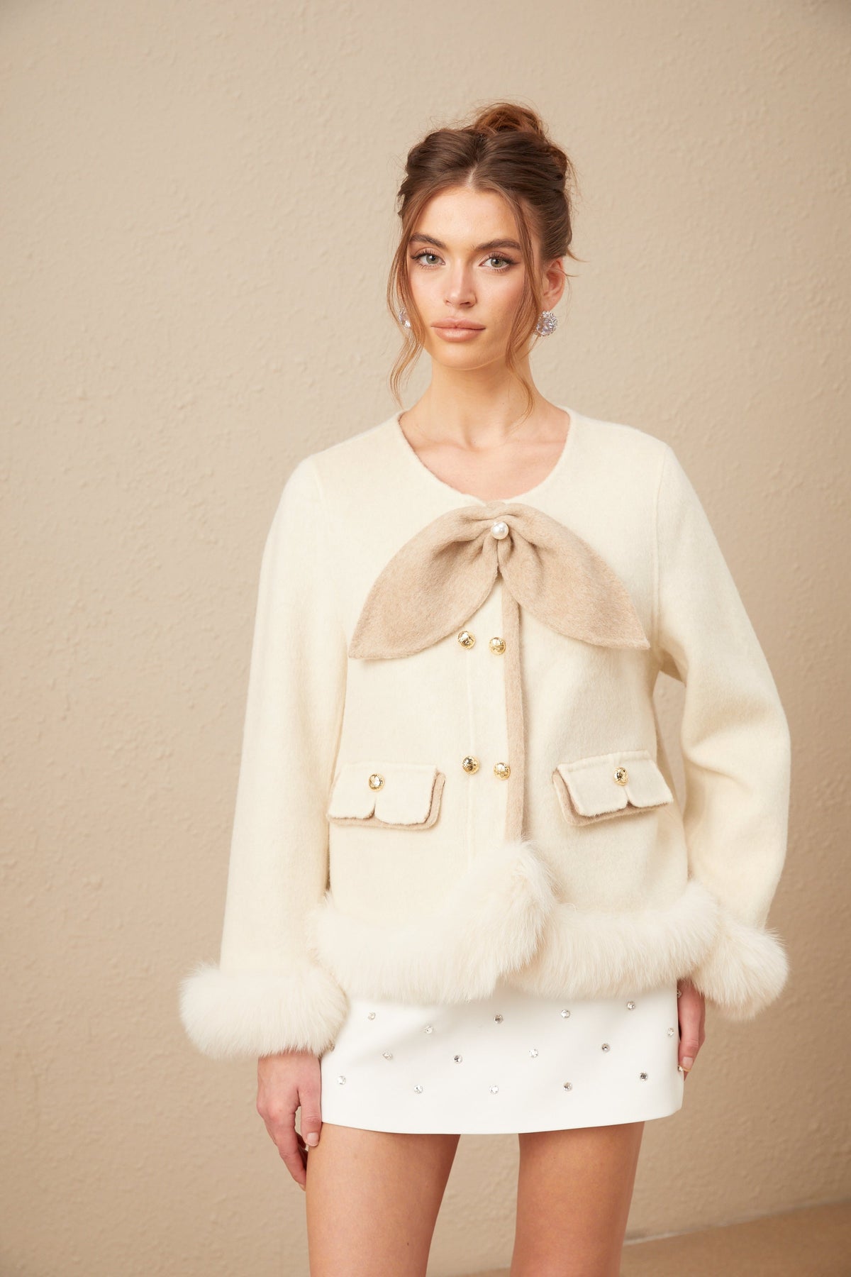 Théophila two-tone bowknot short coat