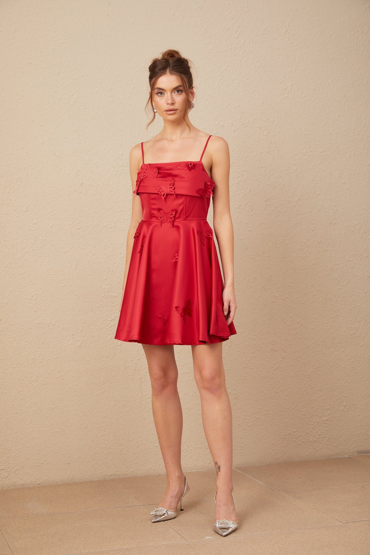 Fleur red butterfly flared mini dress