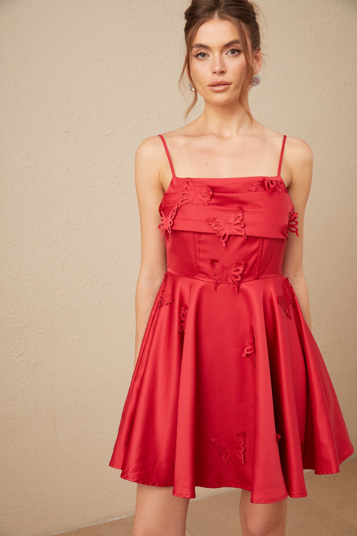 Fleur red butterfly flared mini dress