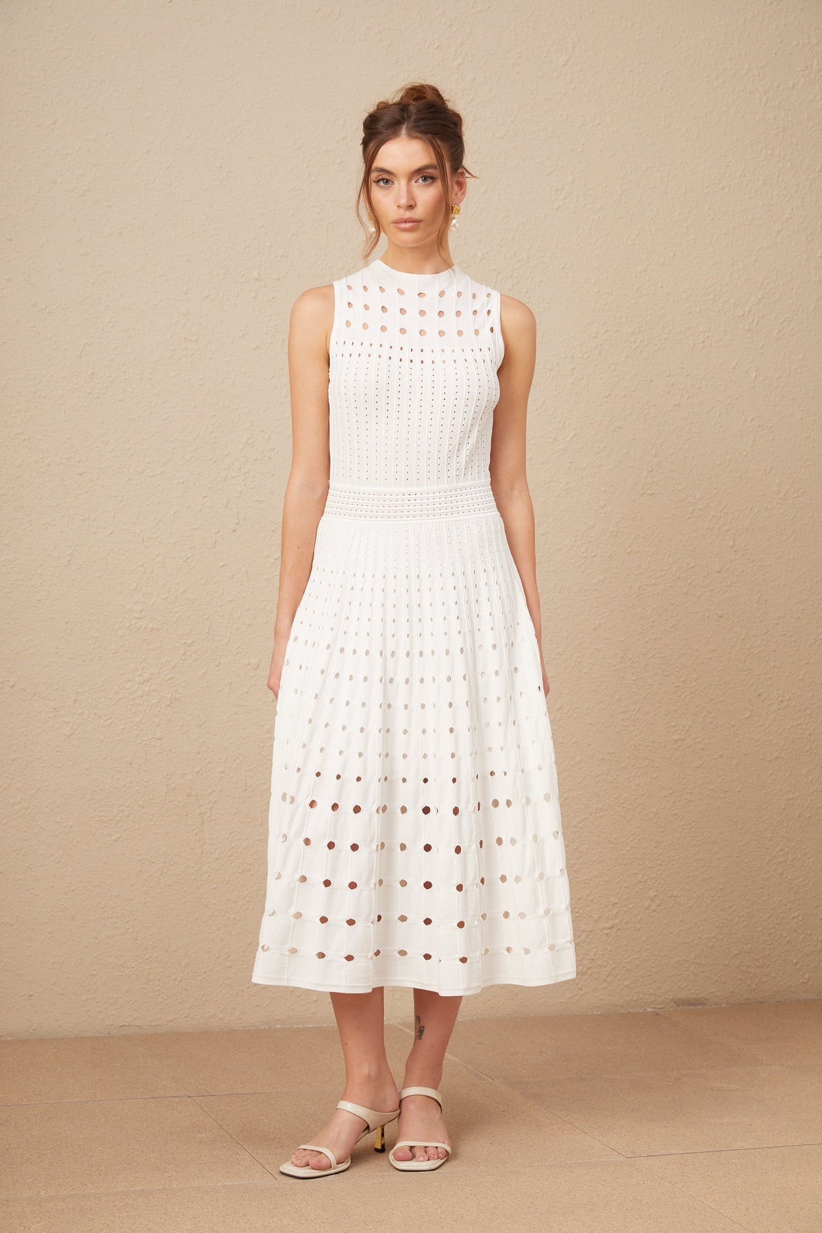 Charlotte white sleeveless cut-out knitted midi dress