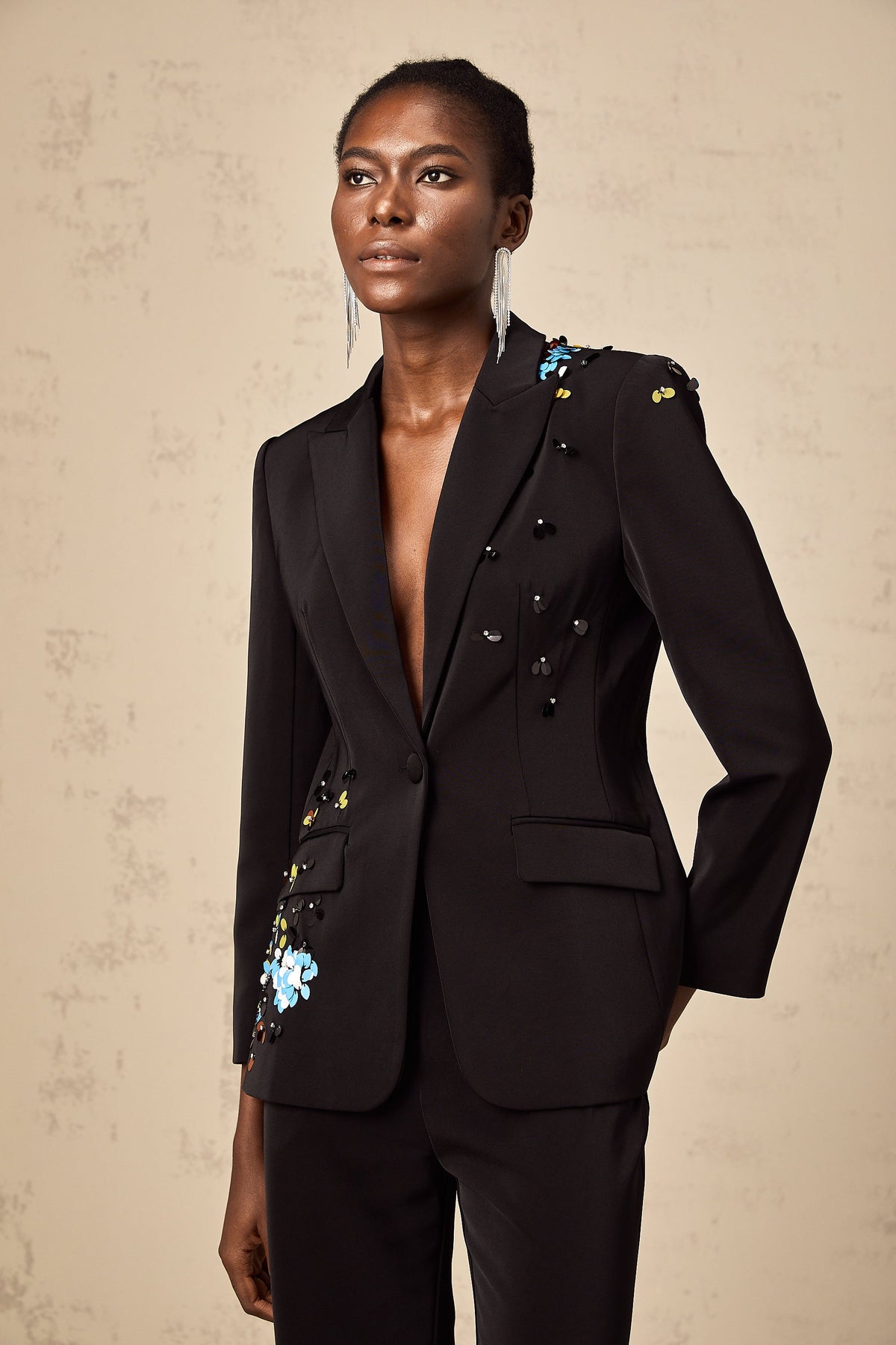 Simona black sequined blazer & trousers matching set (Final Sale-US Only)