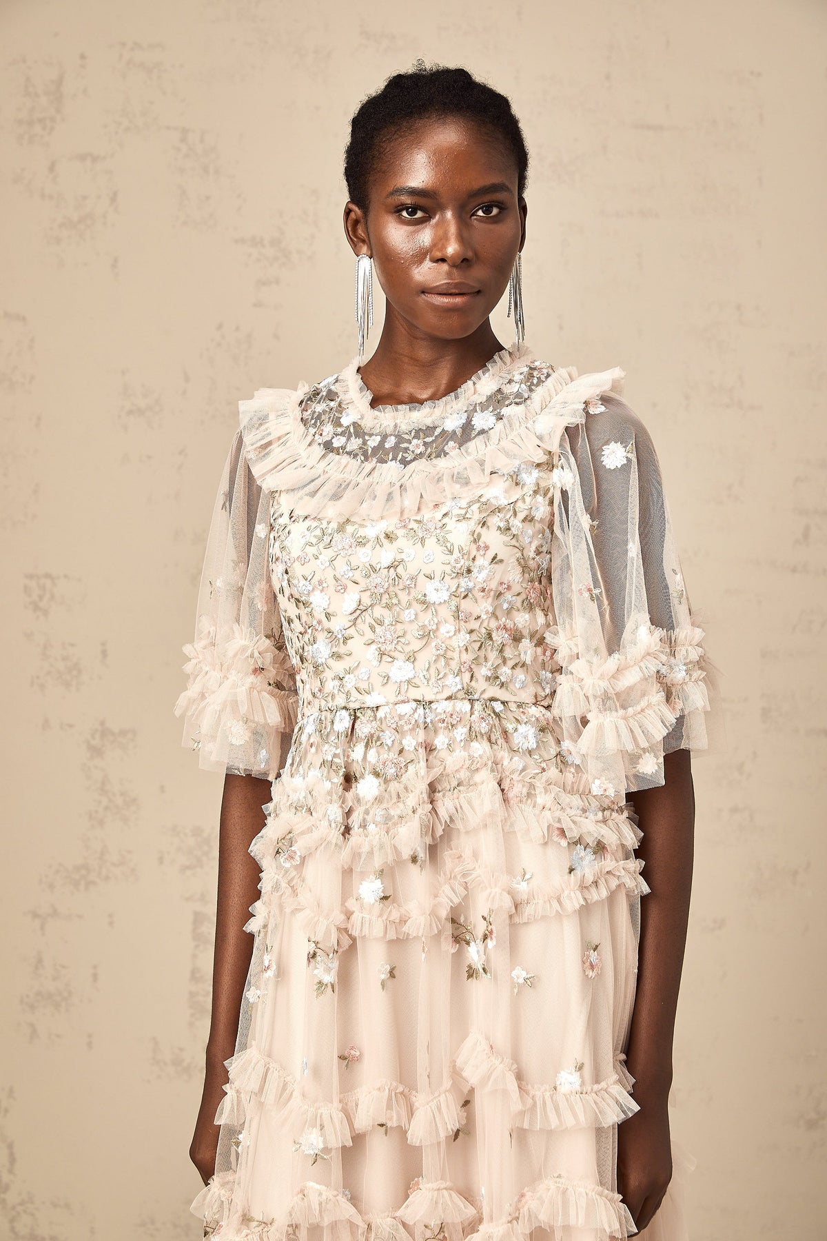 Kévina floral-embroidered tiered ruffled midi dress (Final Sale-US Only)