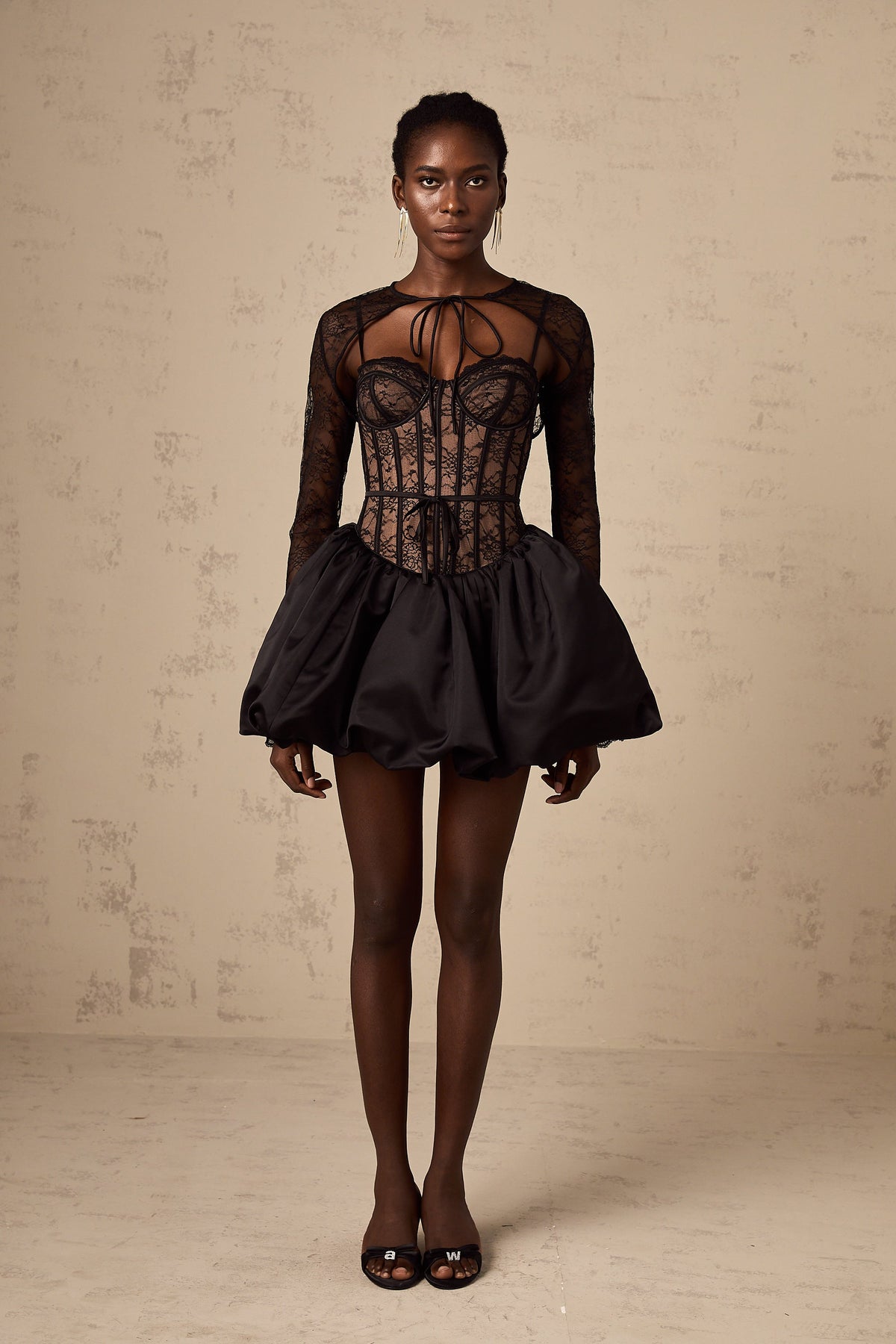 Louise black floral-lace vest & dress matching set (Final Sale-US Only)