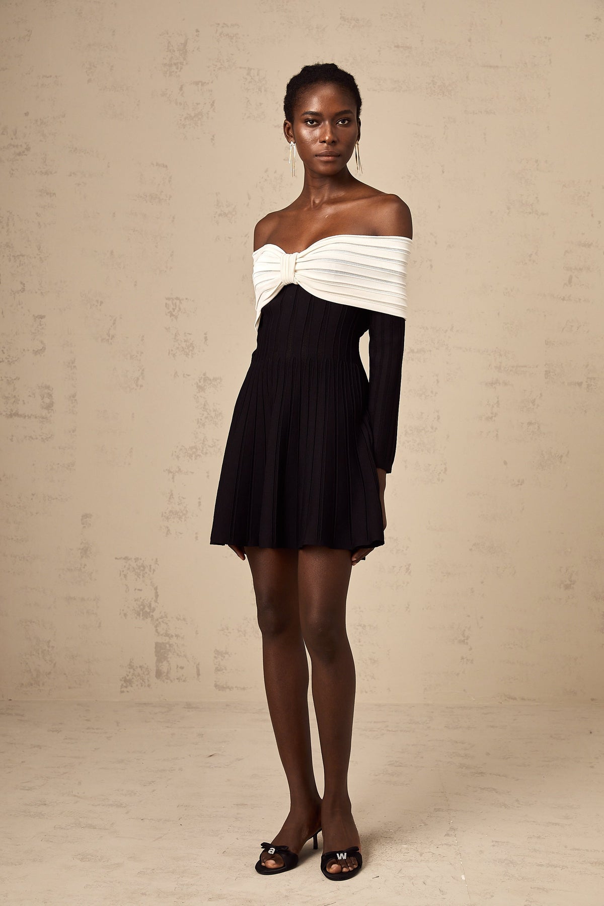 Justine black off-shoulder bow knit mini dress (Final Sale)