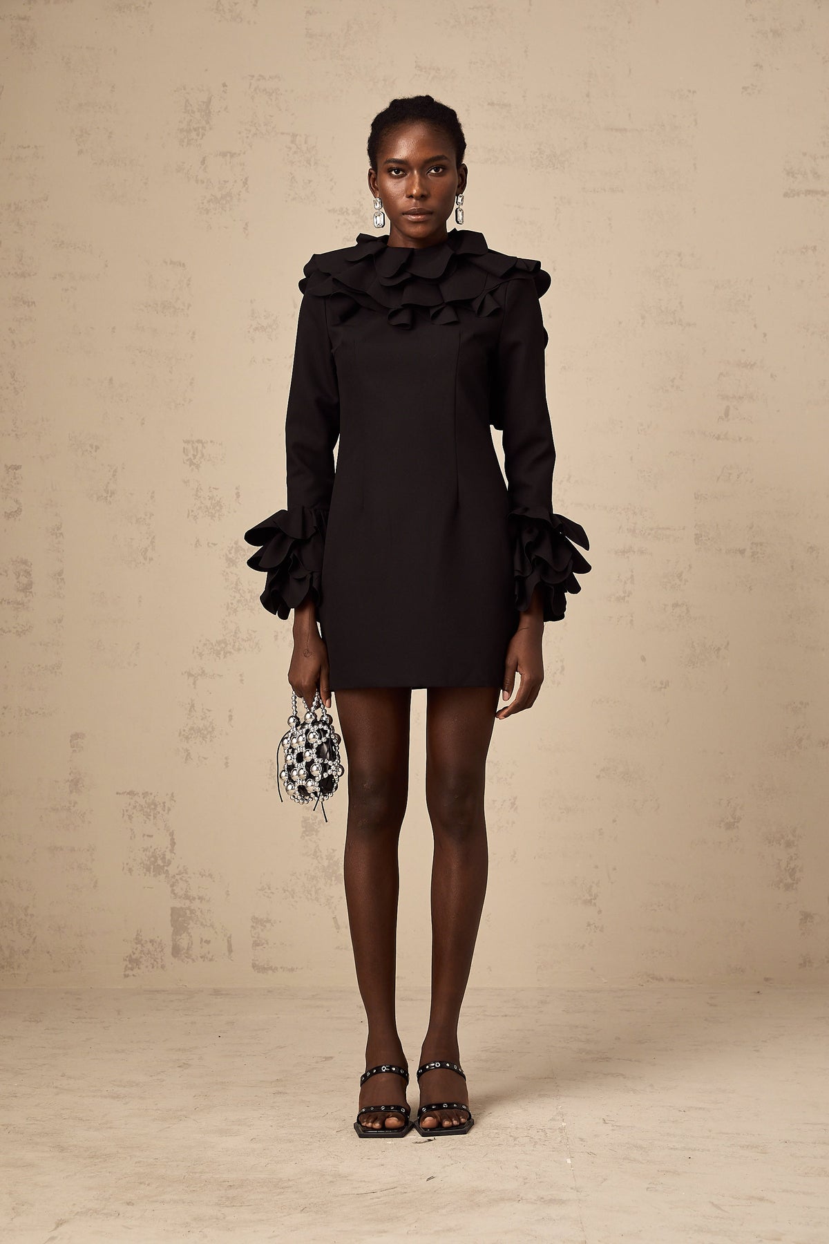 Jacques black ruffled open-back mini dress