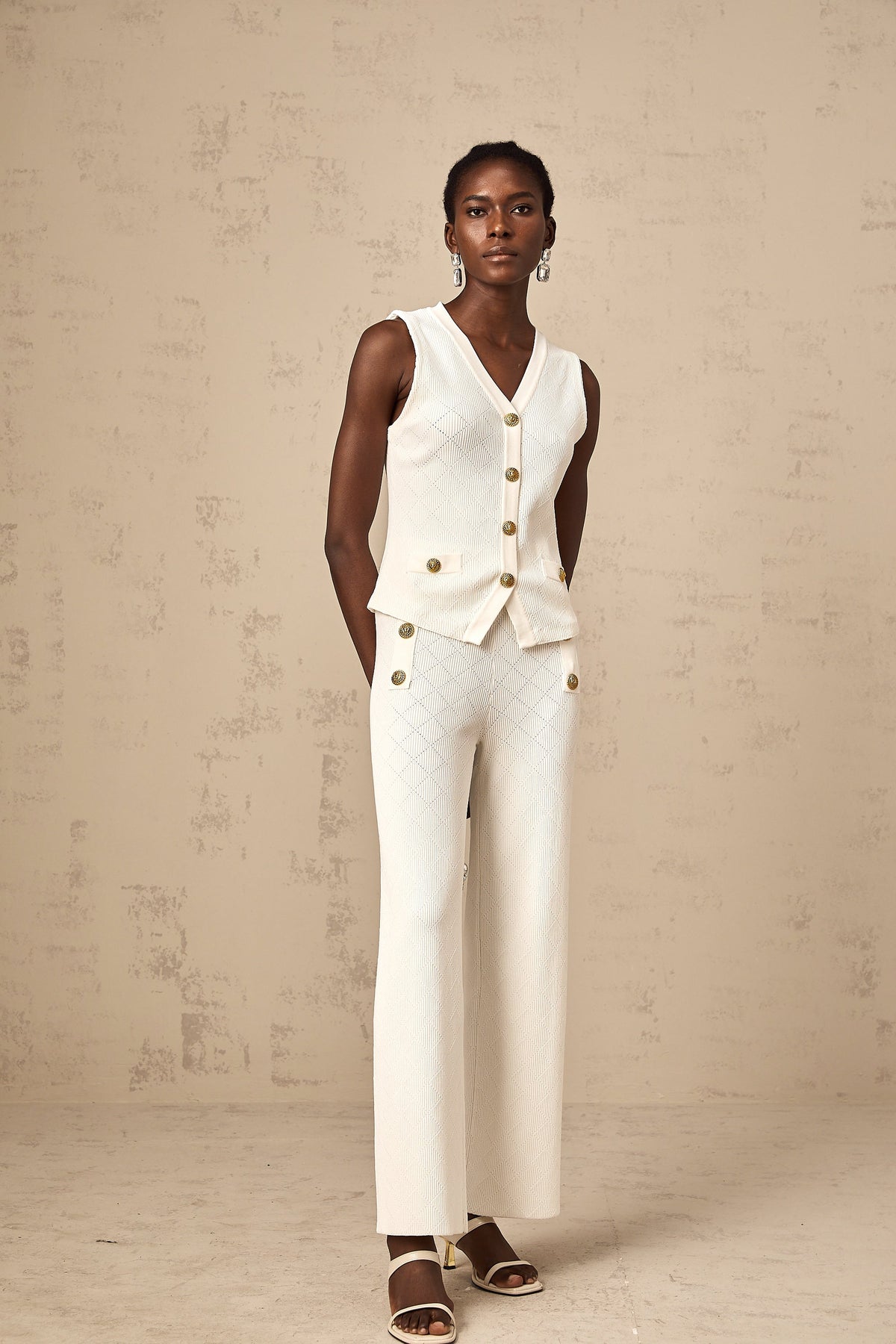 Clothilde white knitted top & trousers matching set