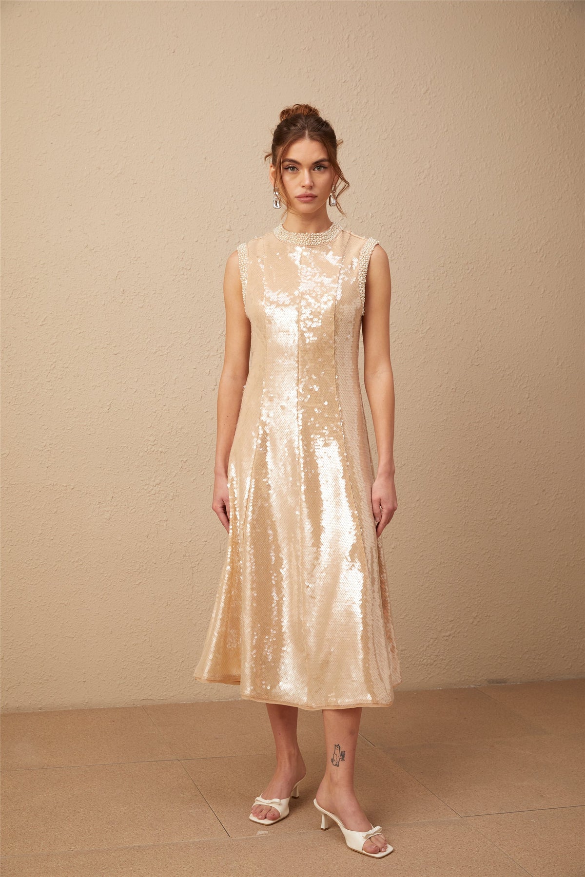 Ornella faux-pearl sequined midi dress (Final Sale)