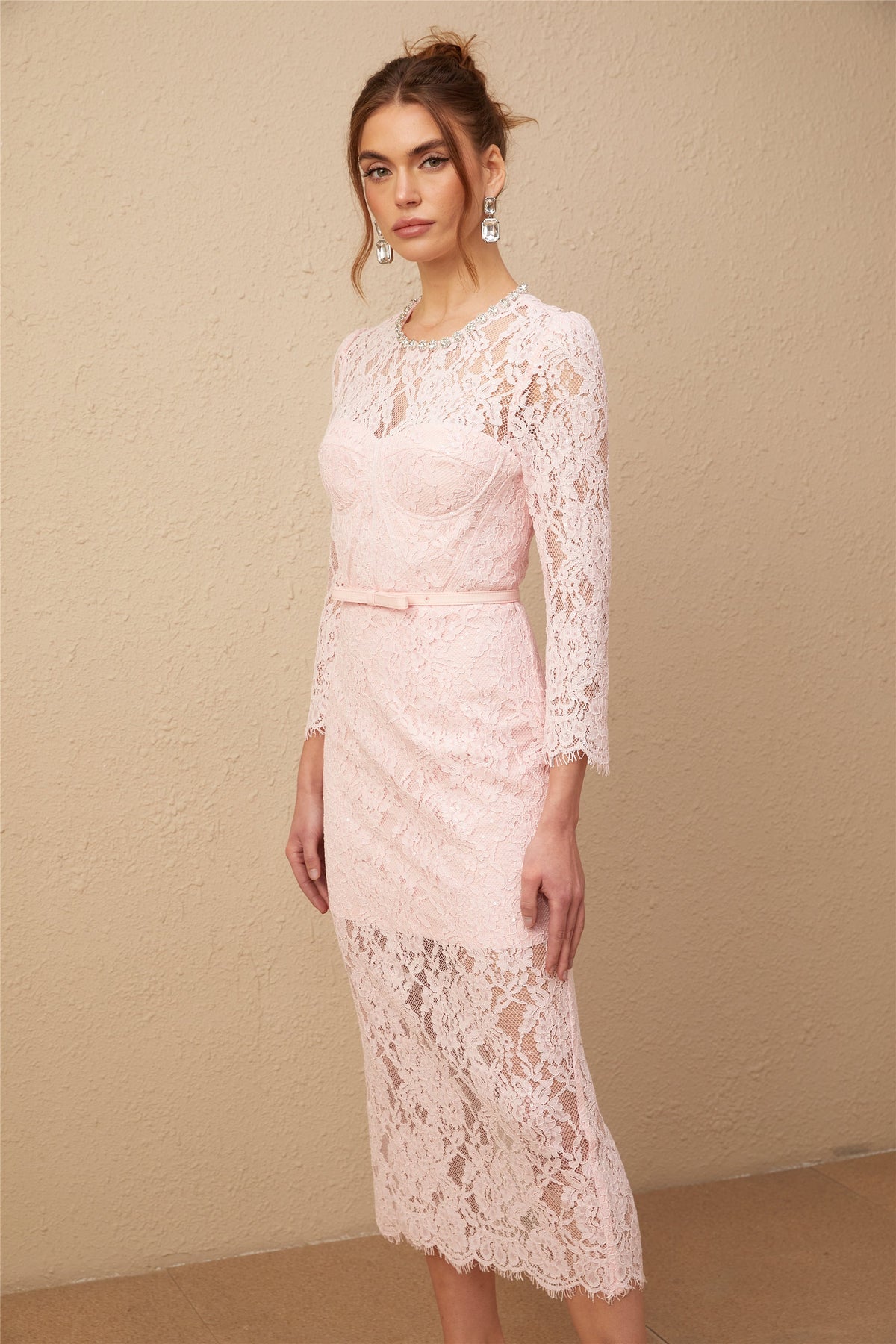Elisabetta pink embellished floral-embroidered lace midi dress (Final Sale-US Only)