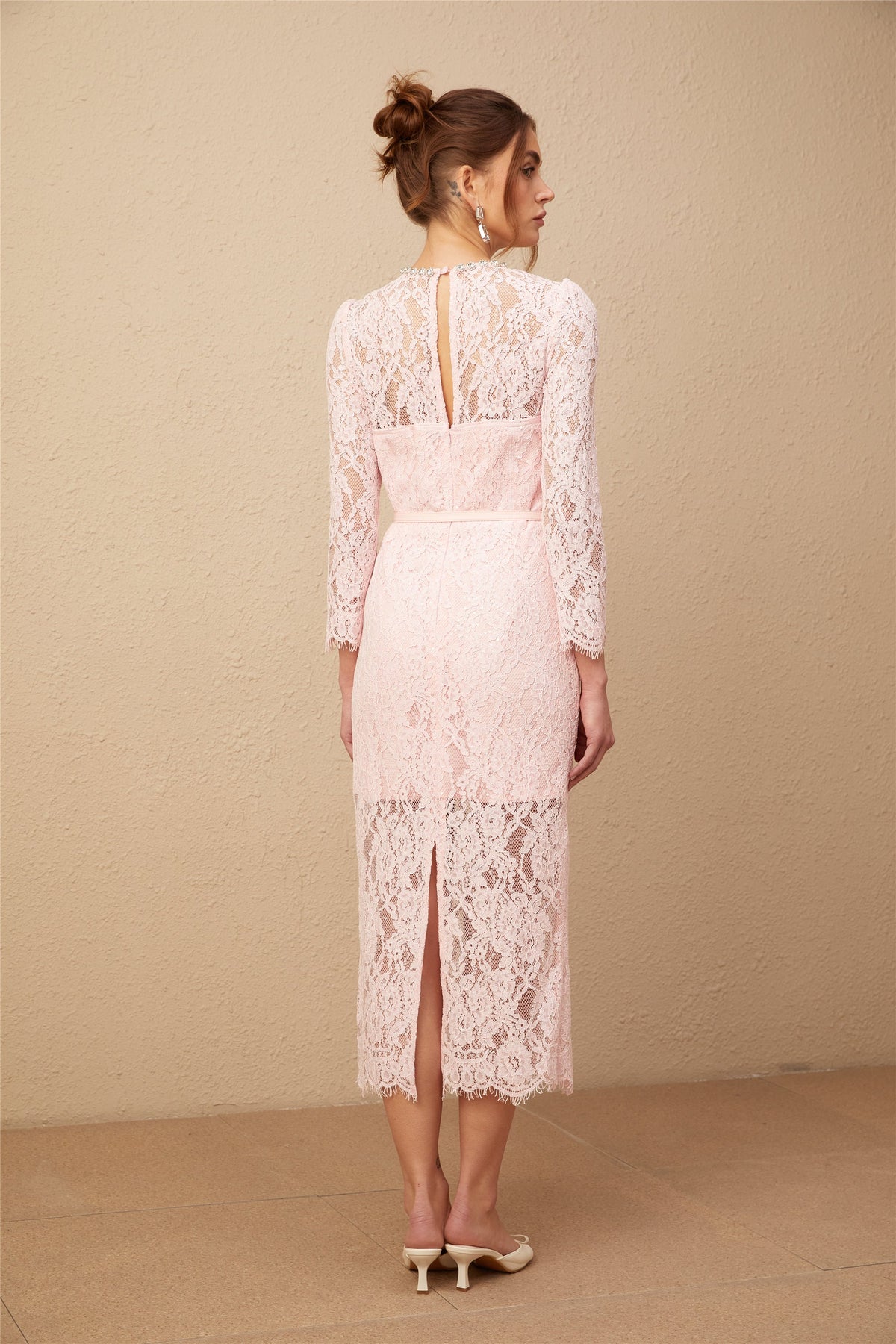Elisabetta pink embellished floral-embroidered lace midi dress (Final Sale-US Only)