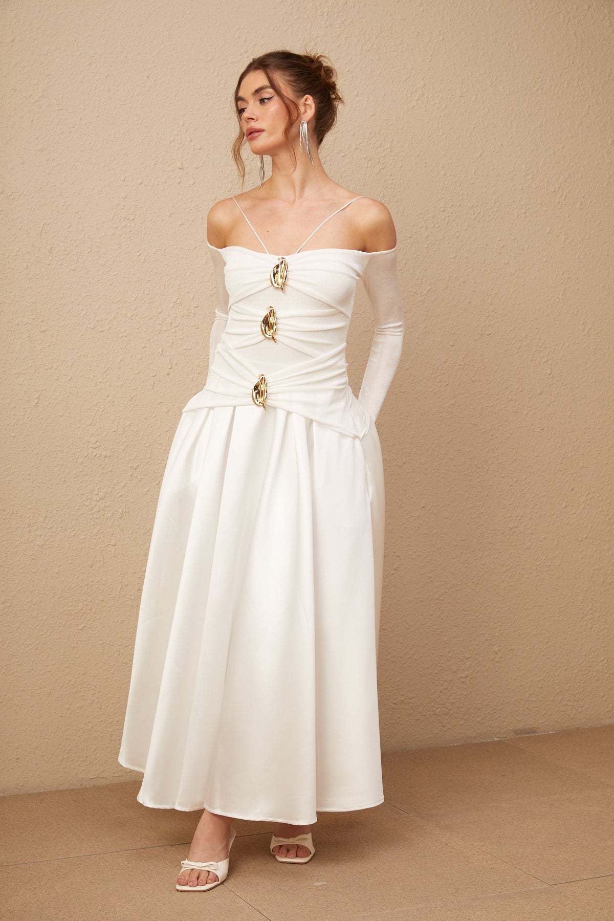 Nadine off-shoulder panelled maxi dress in White (Final Sale-US Only)