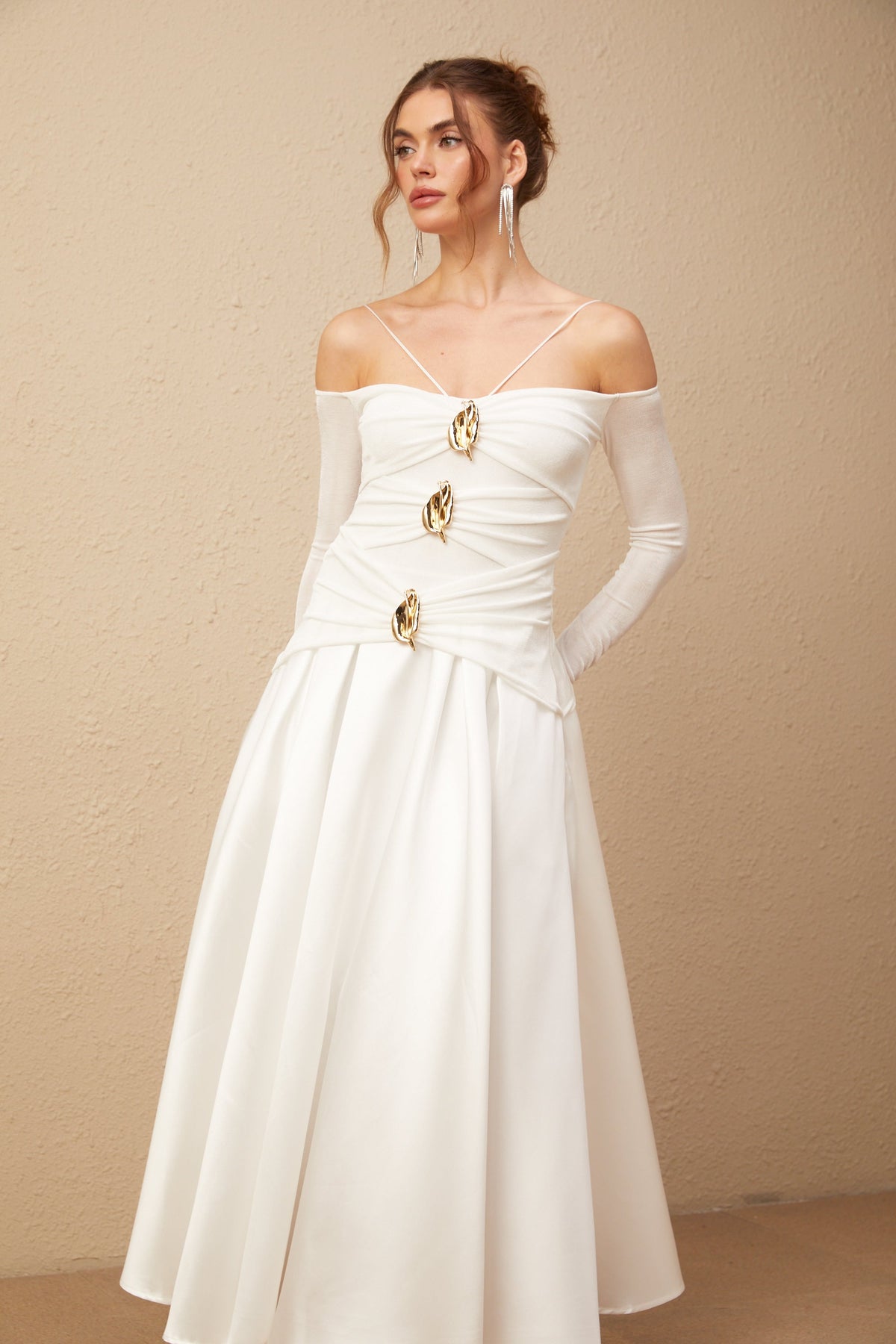 Nadine off-shoulder panelled maxi dress in White (Final Sale-US Only)