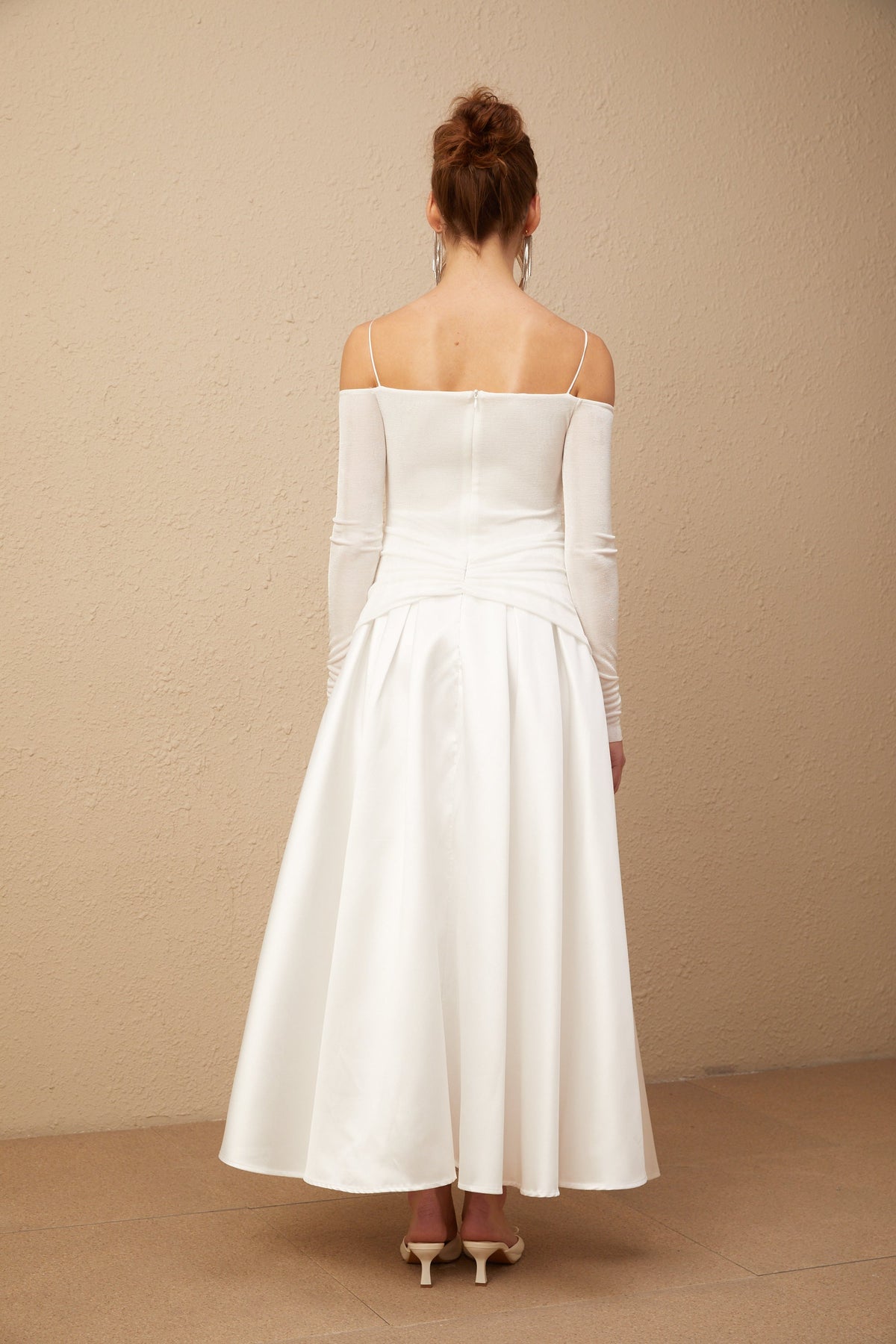 Nadine off-shoulder panelled maxi dress in White