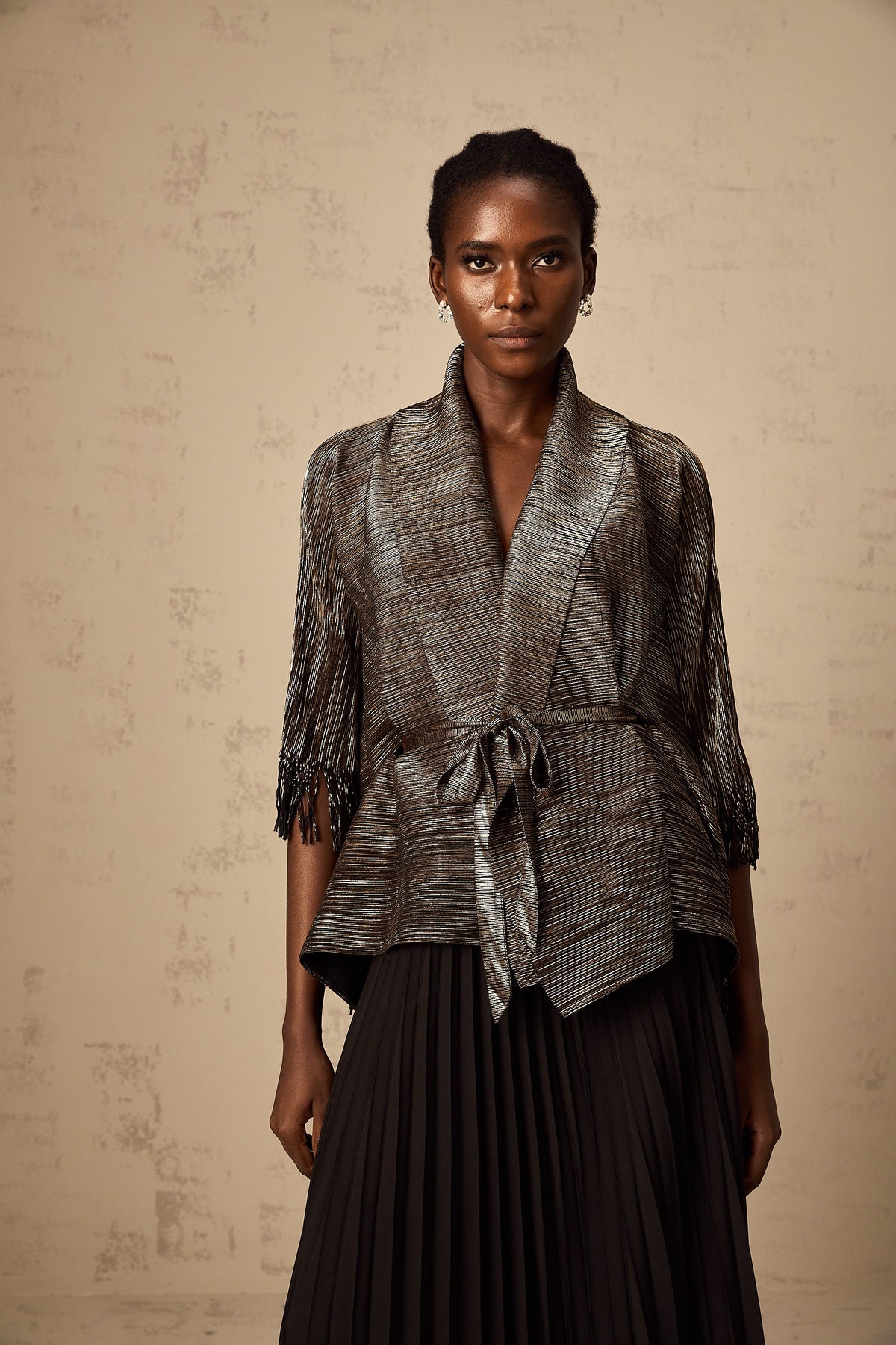 Dextard black gilded creased top & skirt matching set