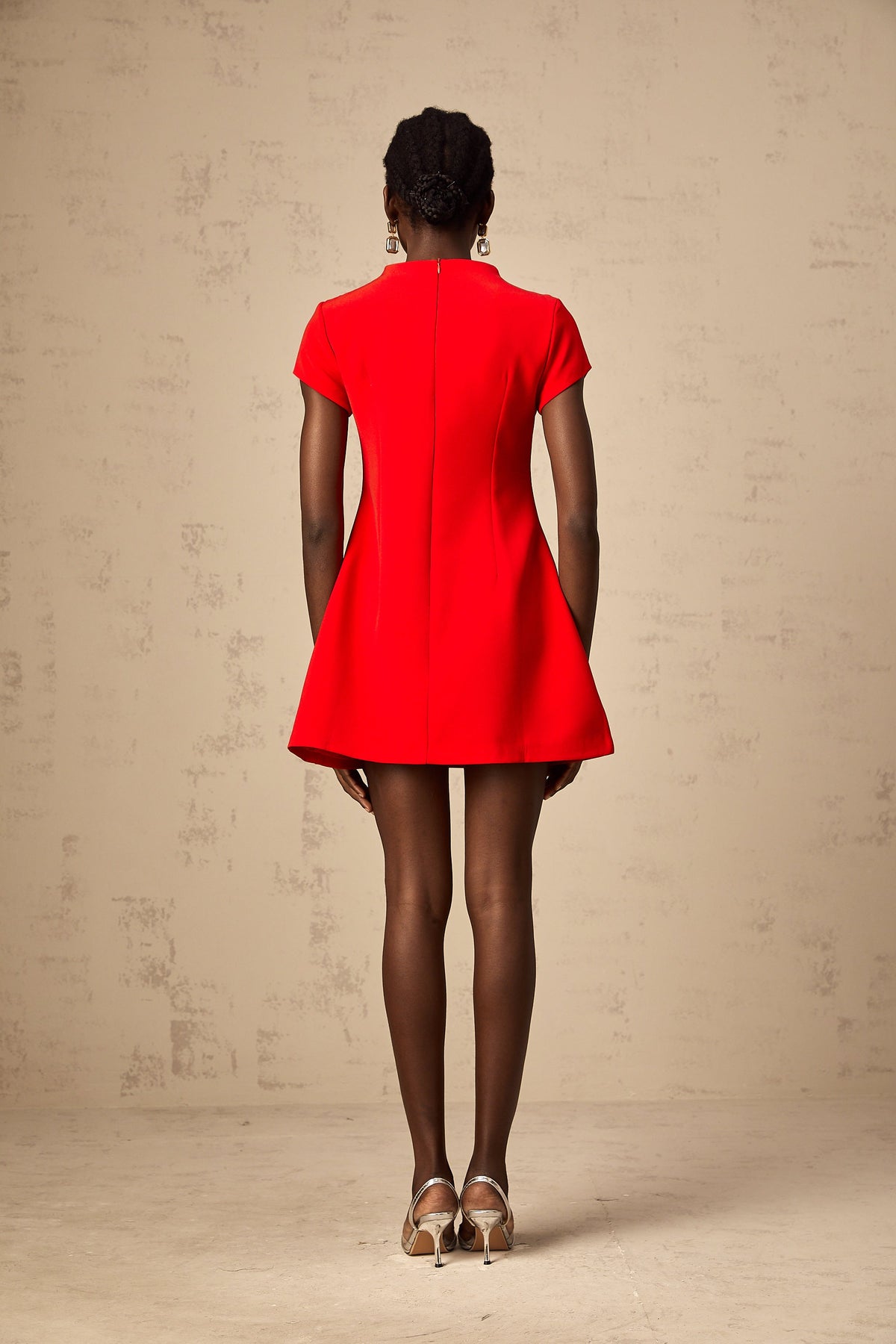 Esther red cap-sleeve mini dress