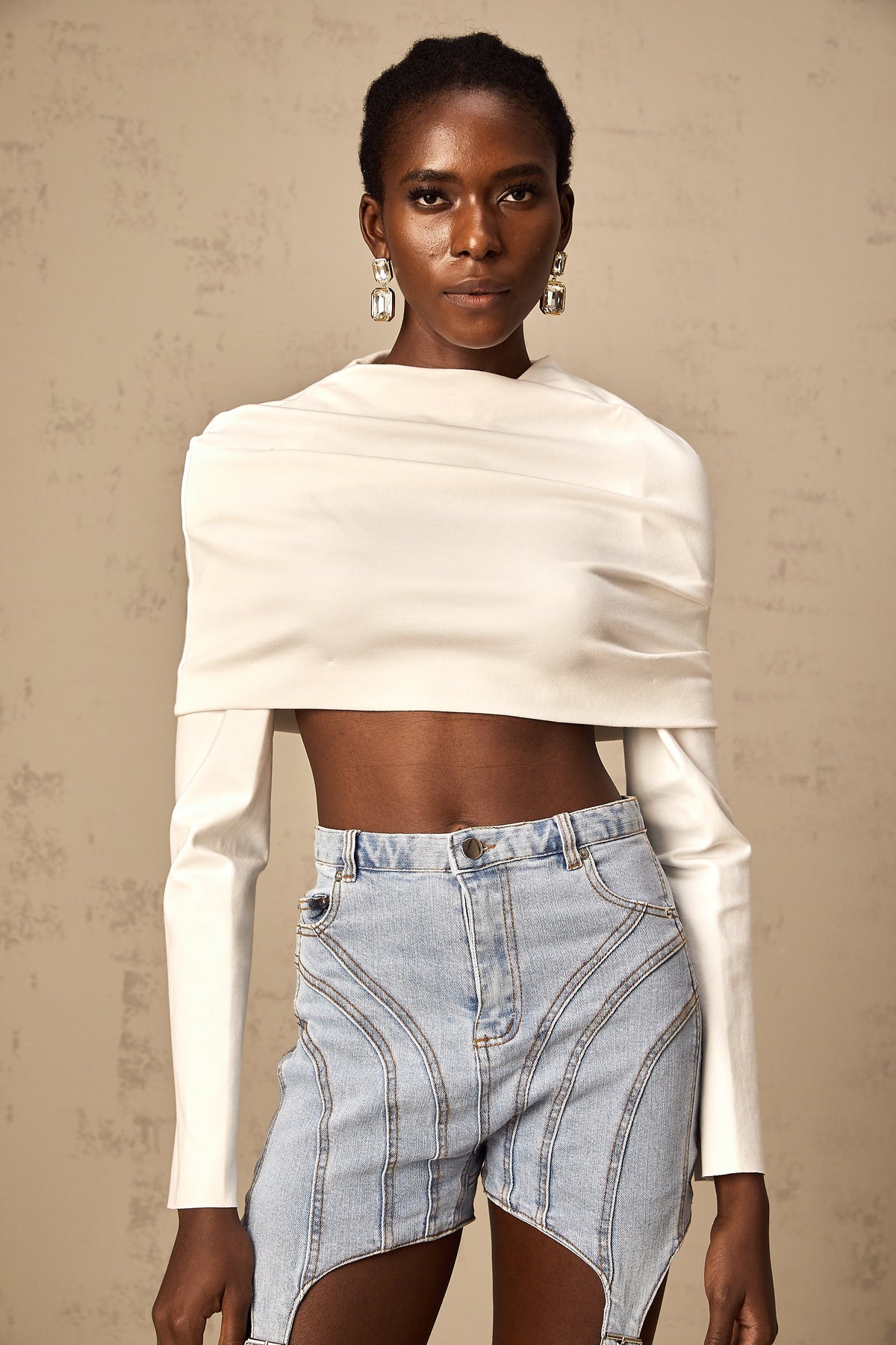 Hanna white ruched cropped top (Final Sale)