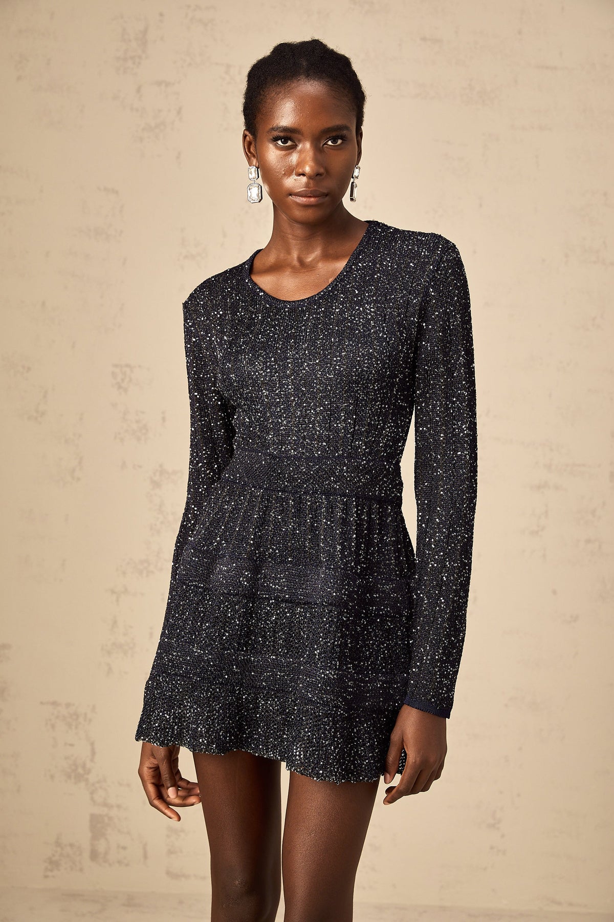 Alessandra black sequined knited mini dress